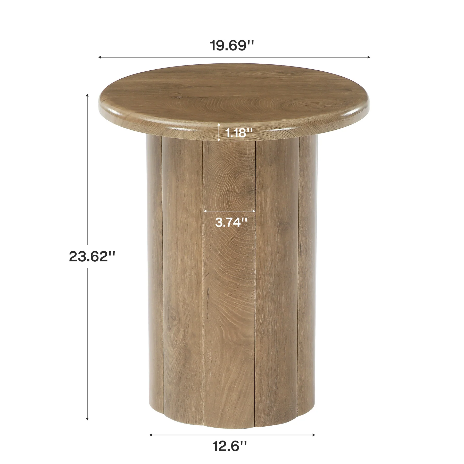 19.6" Side Table, Farmhouse Round End Table Nightstand with Fluted Base - Image 2