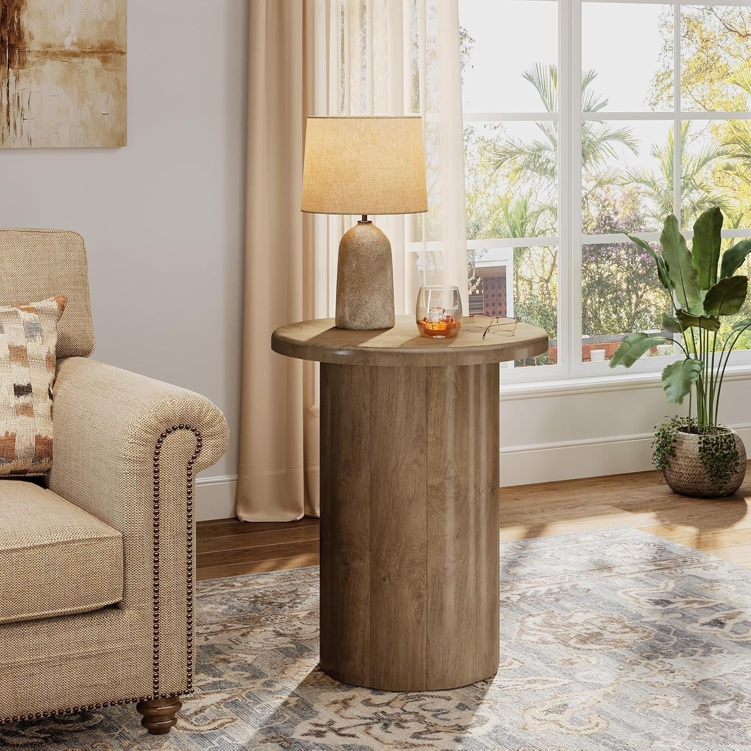 19.6" Side Table, Farmhouse Round End Table Nightstand with Fluted Base - Image 3
