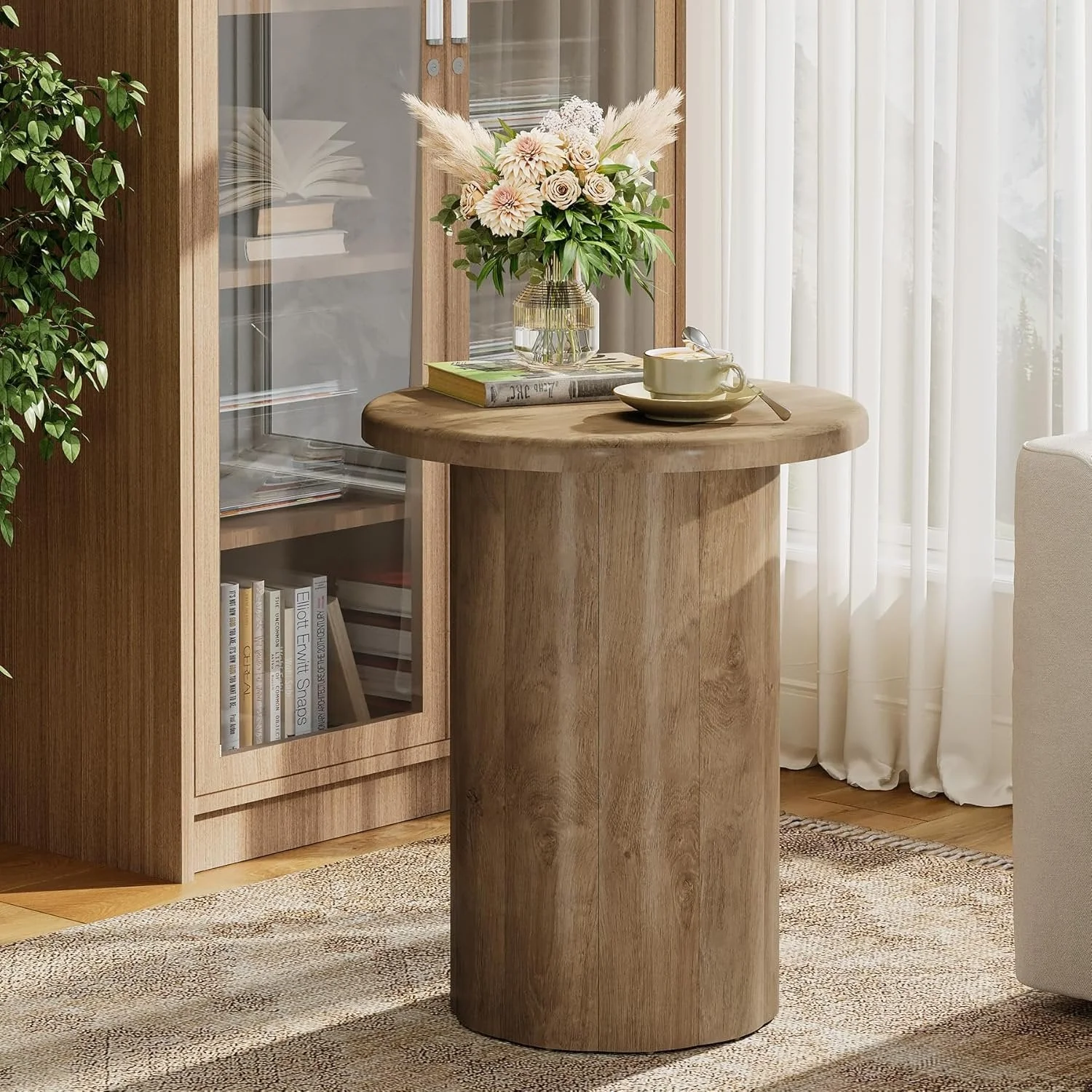 19.6" Side Table, Farmhouse Round End Table Nightstand with Fluted Base - Image 4