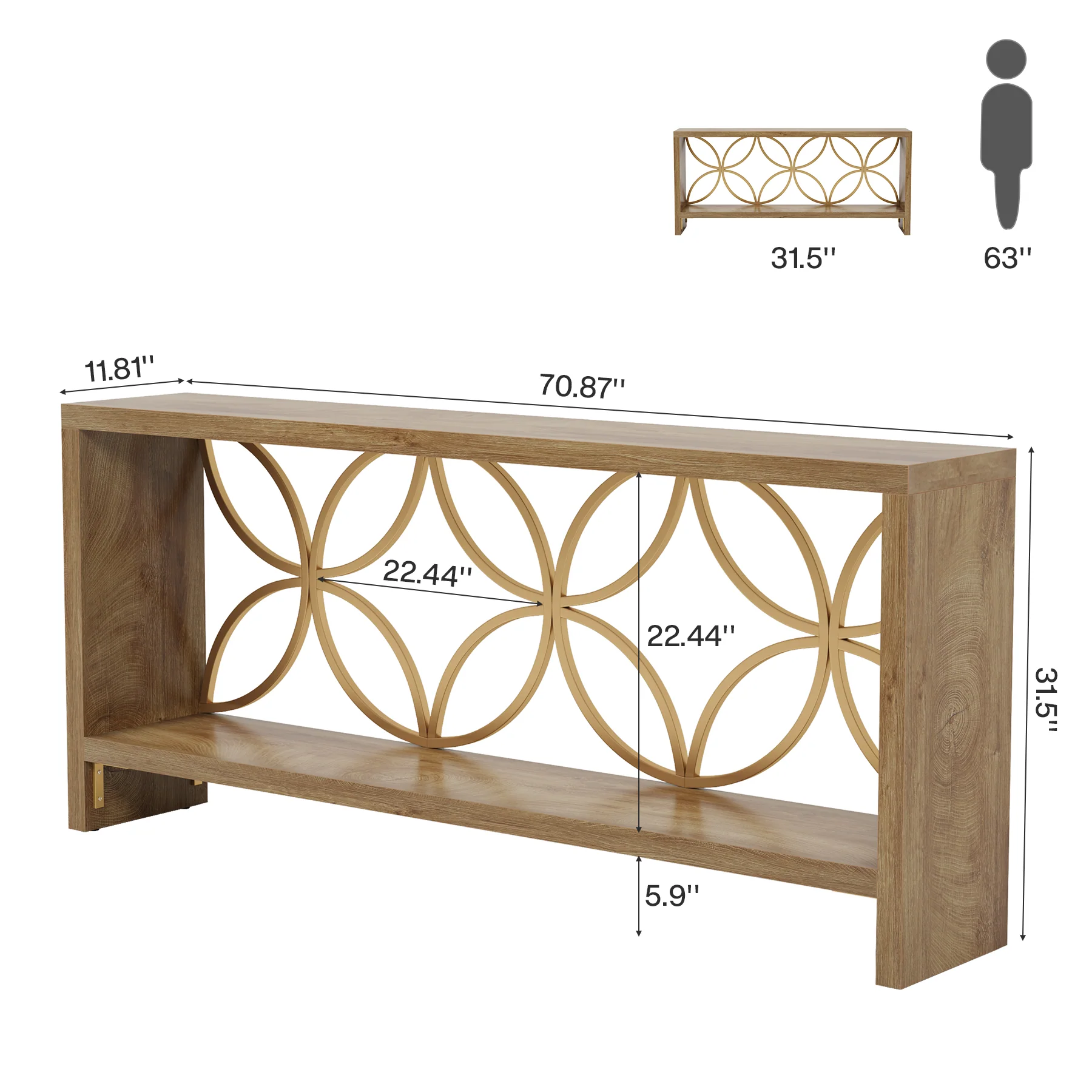 70.9" Console Table, Farmhouse Sofa Table Entryway Table with Storage - Image 2