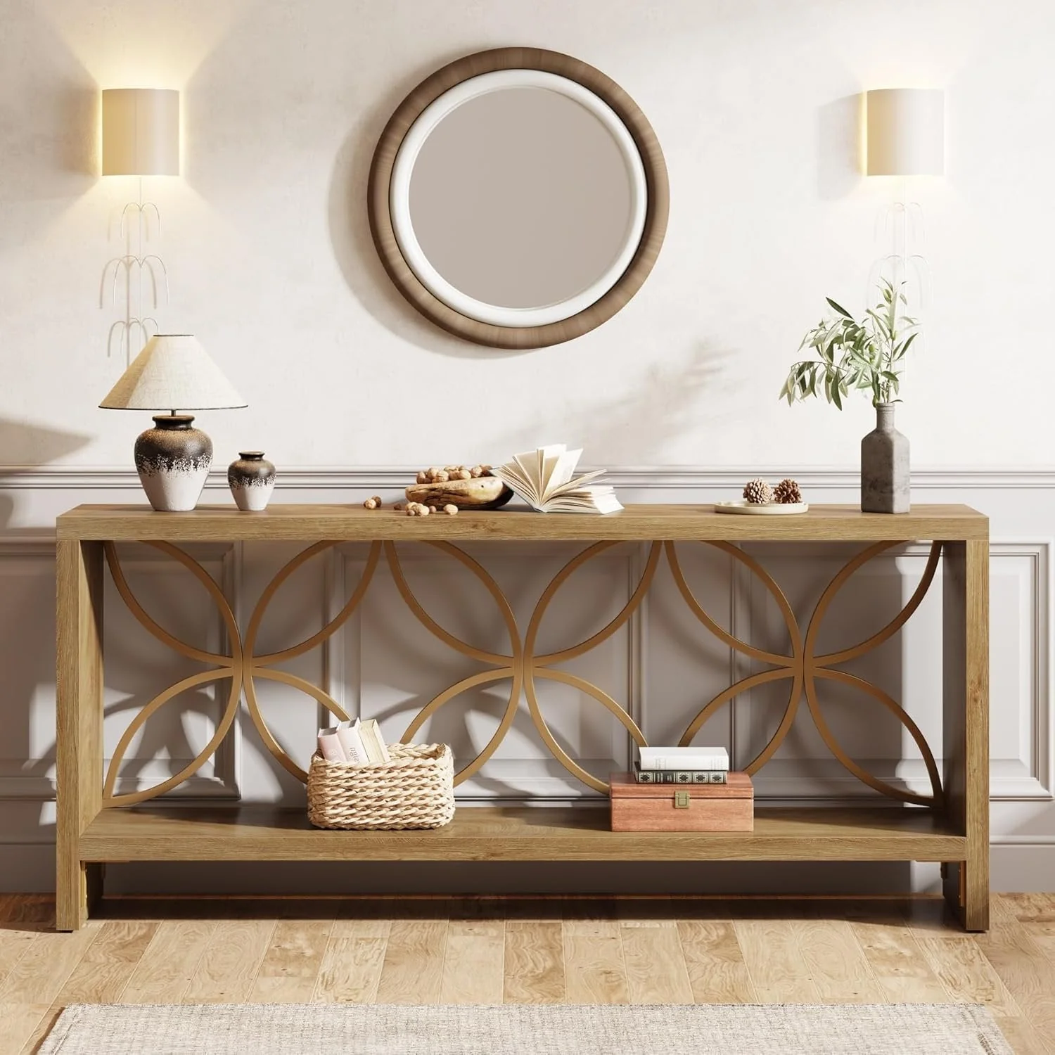 70.9" Console Table, Farmhouse Sofa Table Entryway Table with Storage - Image 4