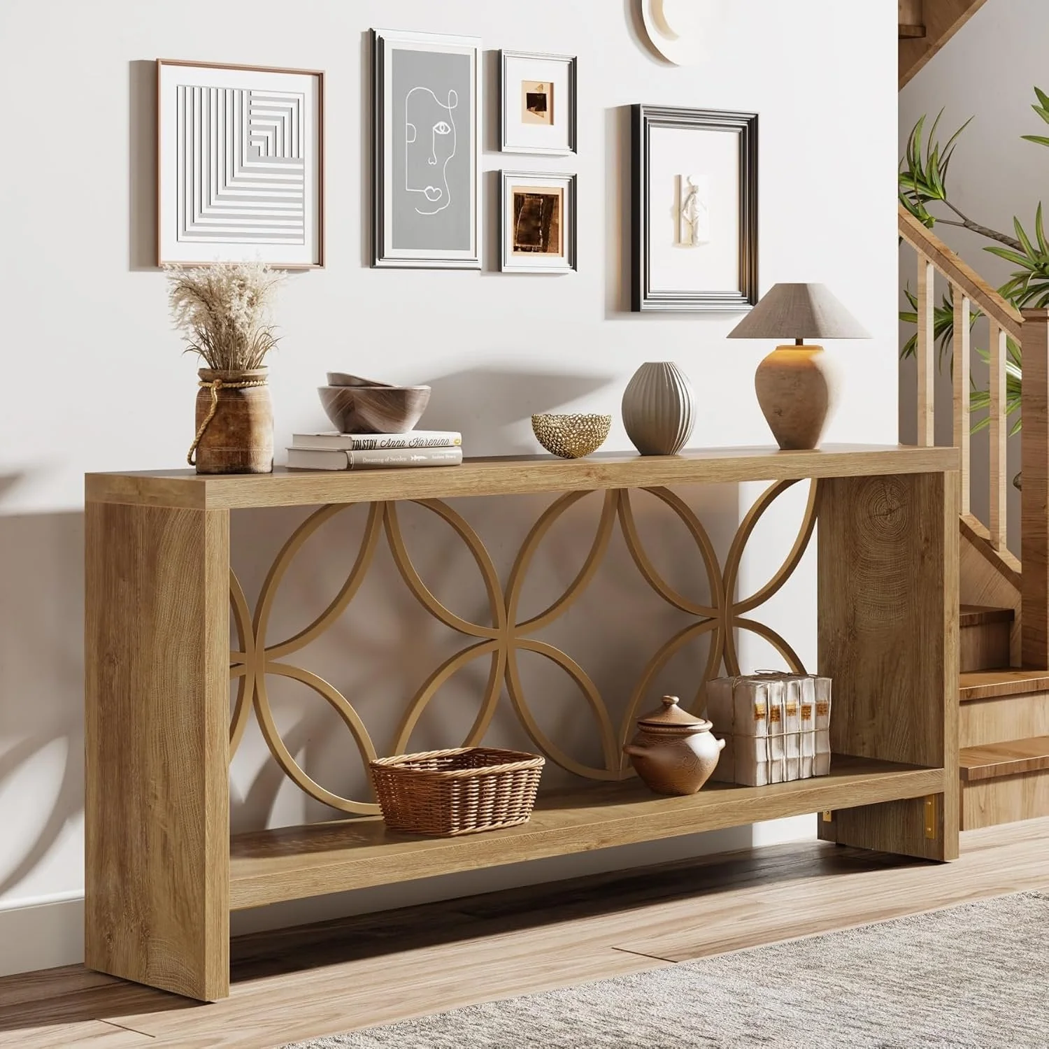 70.9" Console Table, Farmhouse Sofa Table Entryway Table with Storage - Image 5
