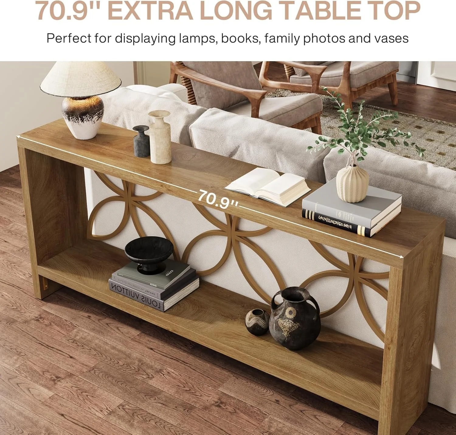 70.9" Console Table, Farmhouse Sofa Table Entryway Table with Storage - Image 7