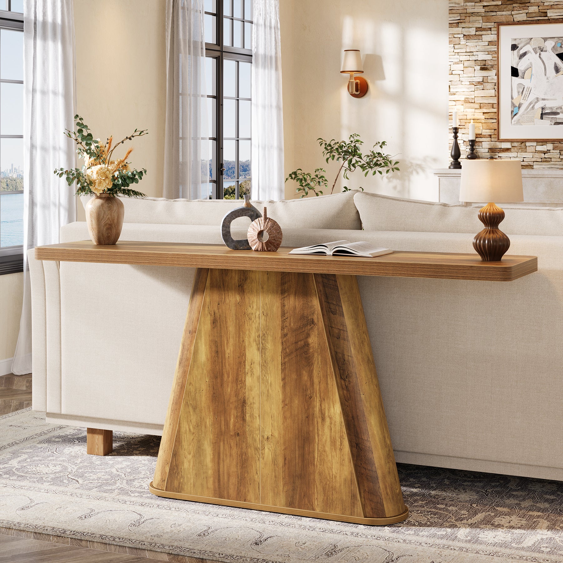 63" Console Table, Farmhouse Sofa Table Behind Couch Entryway Table - Image 5