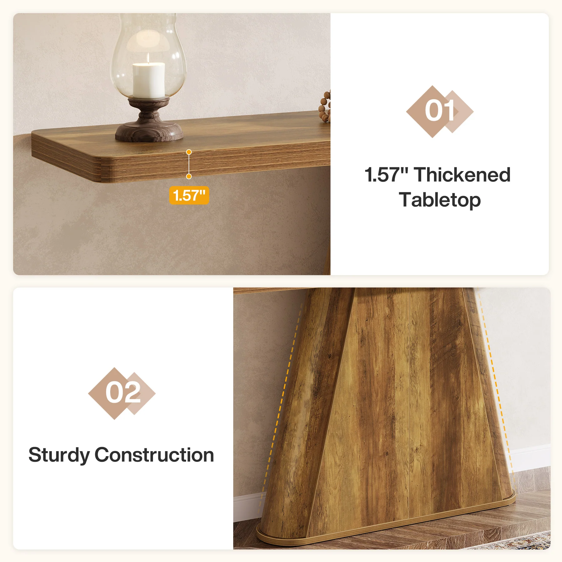 63" Console Table, Farmhouse Sofa Table Behind Couch Entryway Table - Image 7