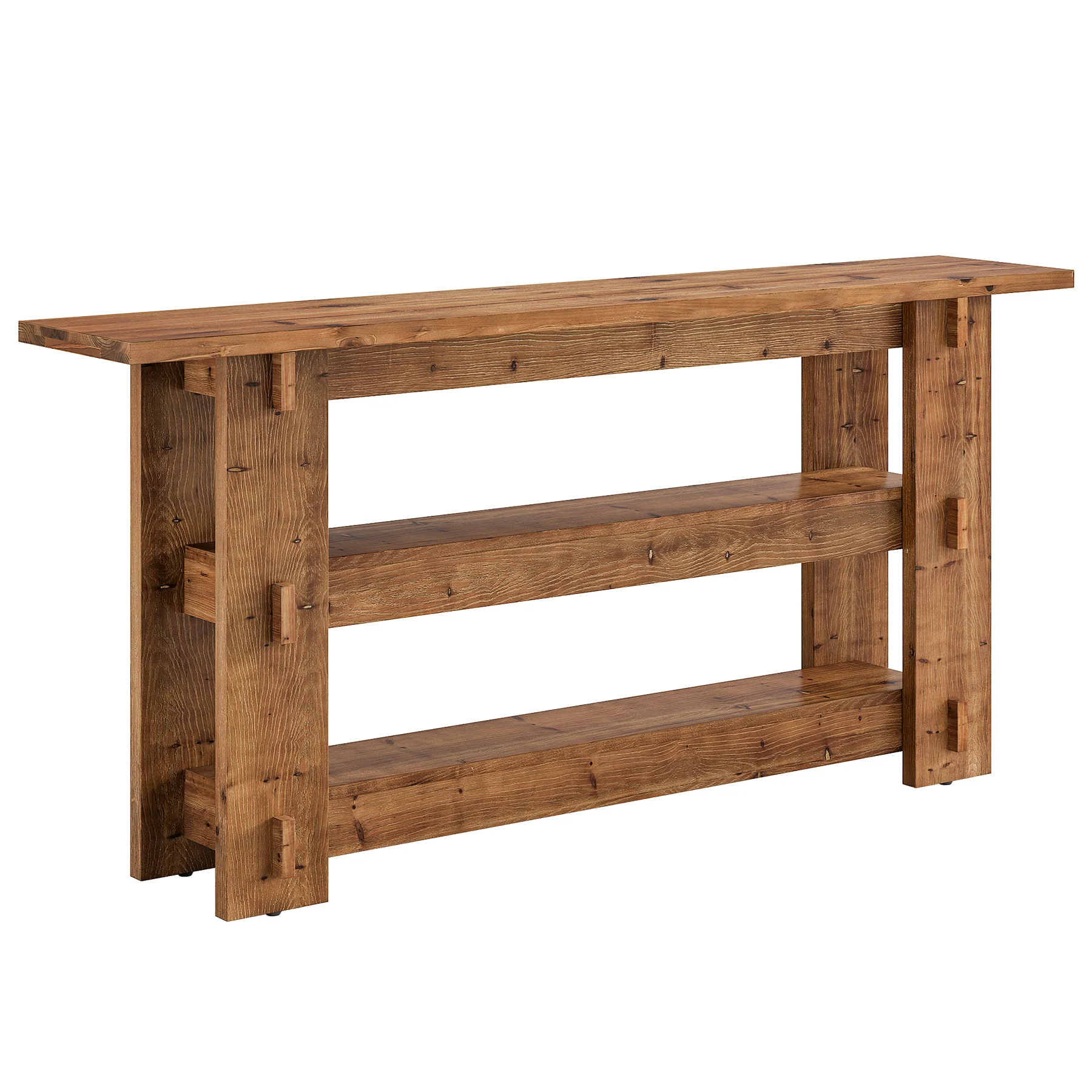 63" Solid Wood Console Table, Farmhouse Sofa Table Behind Couch with 3-Tier Shelves - Image 20