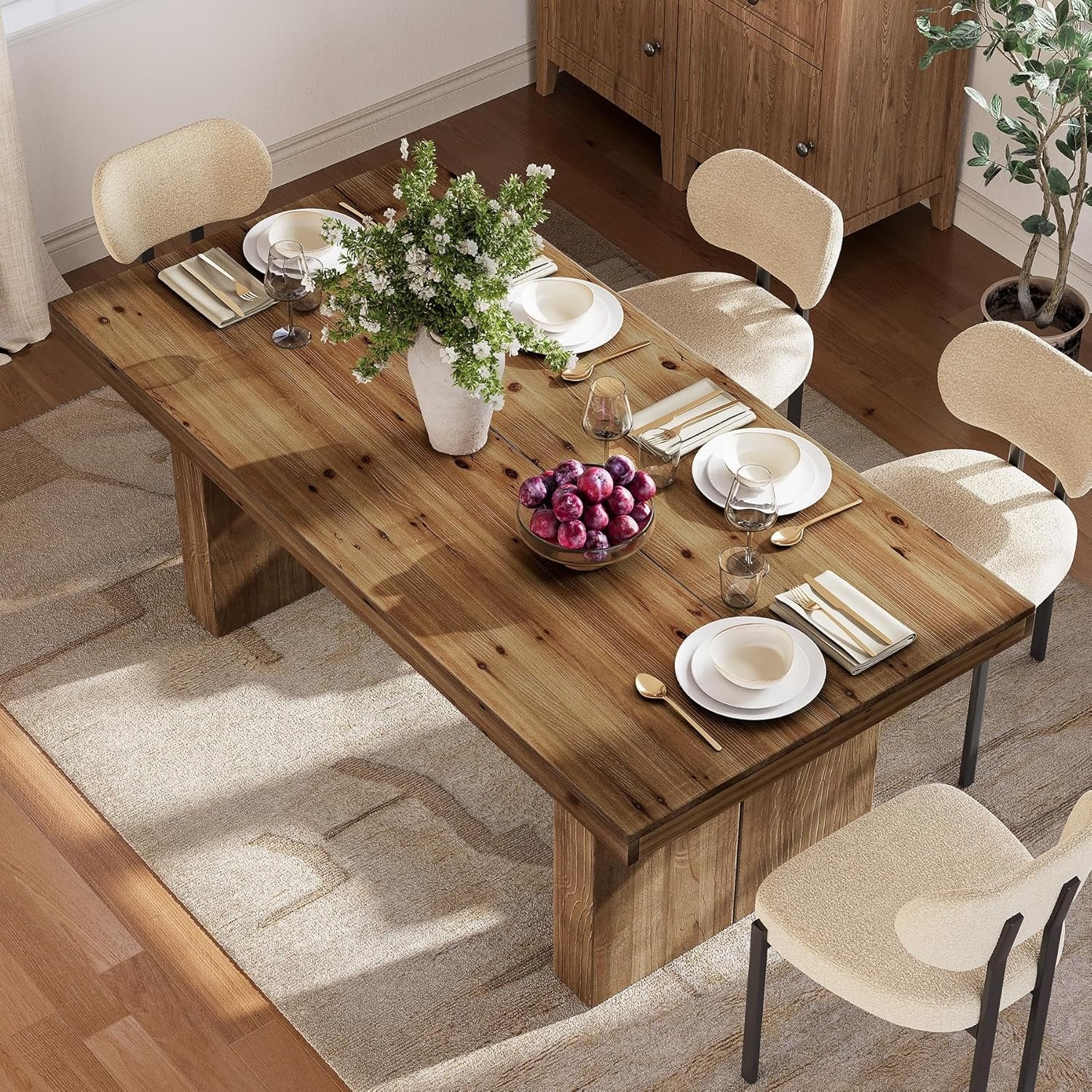 63" Rectangle Dining Table, Farmhouse Solid Wood Kitchen Dinner Table for 4-6 People - Image 4