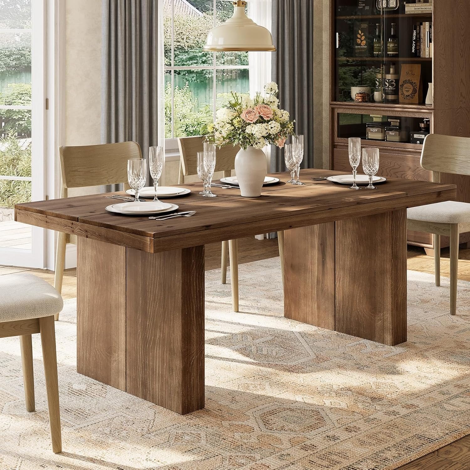 63" Rectangle Dining Table, Farmhouse Solid Wood Kitchen Dinner Table for 4-6 People - Image 8