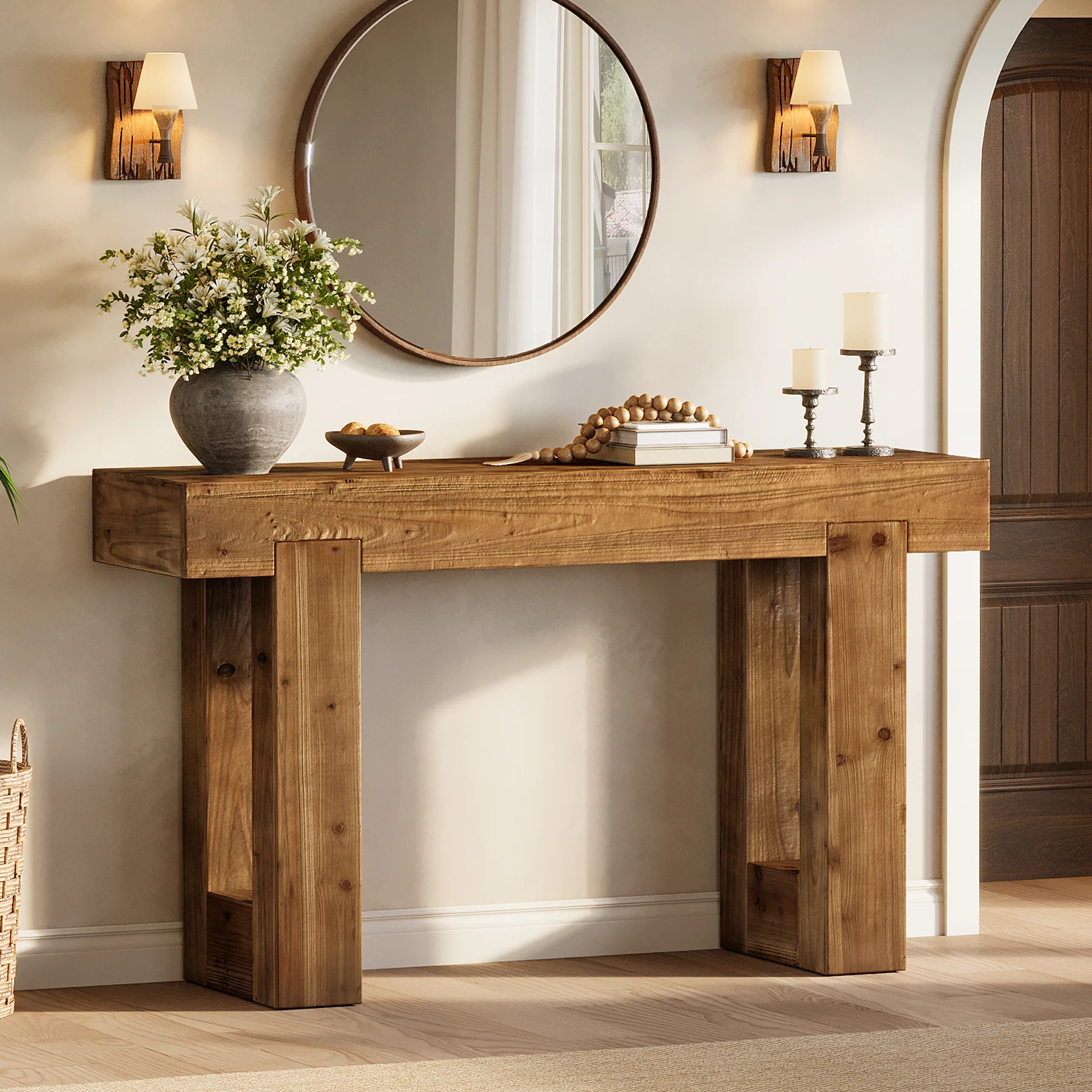 55" Rectangle Console Table, Farmhouse Solid Wood Sofa Table Entryway Furniture - Image 3