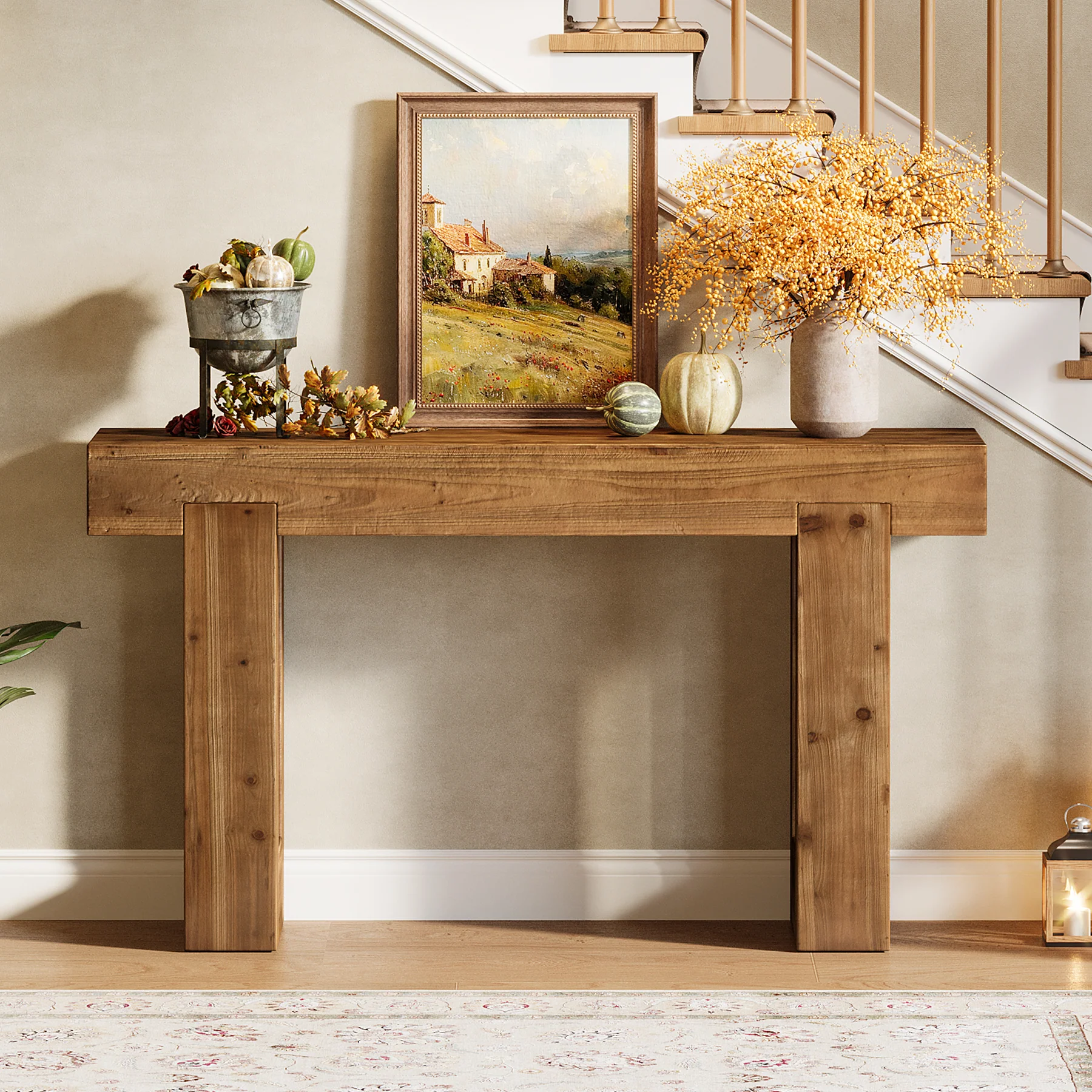55" Rectangle Console Table, Farmhouse Solid Wood Sofa Table Entryway Furniture - Image 4