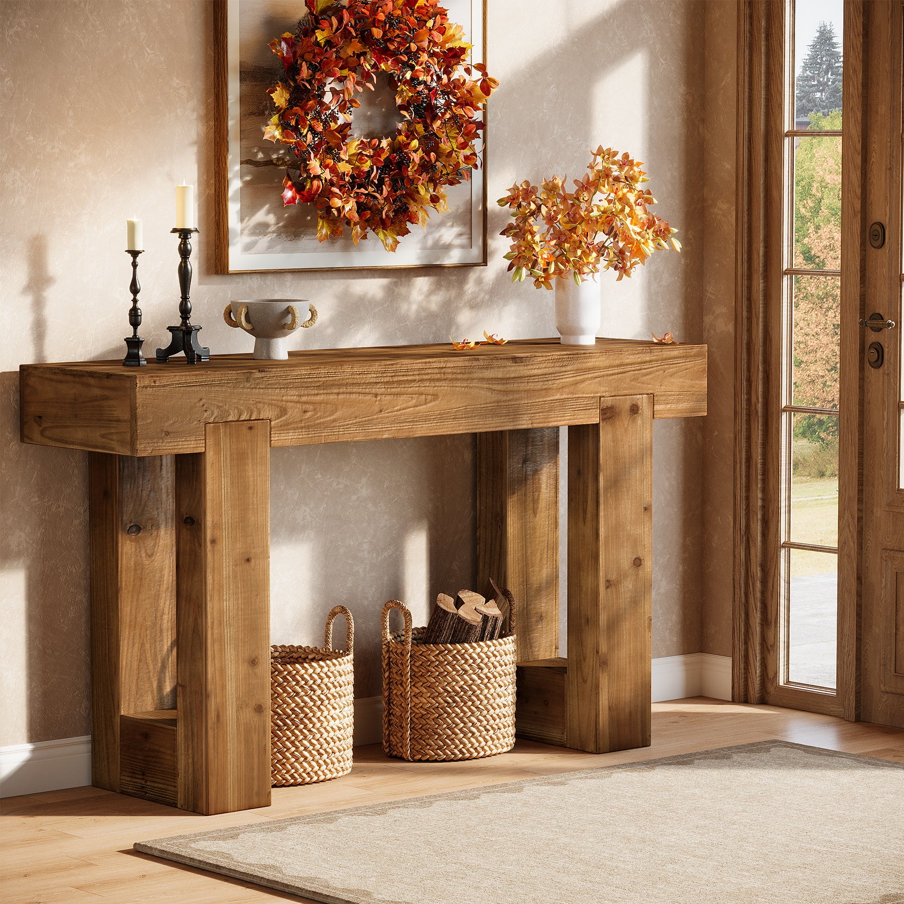 55" Rectangle Console Table, Farmhouse Solid Wood Sofa Table Entryway Furniture - Image 5