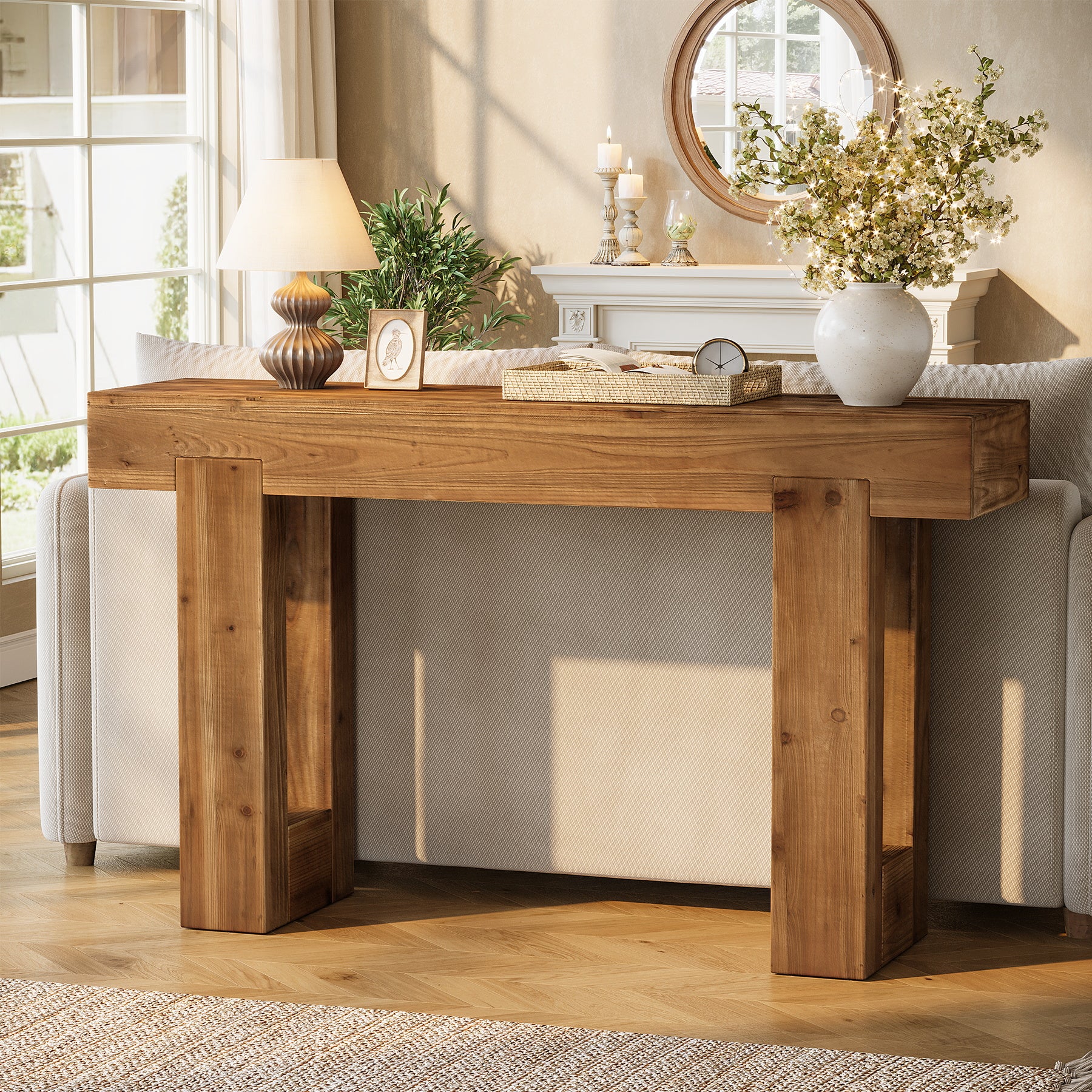 55" Rectangle Console Table, Farmhouse Solid Wood Sofa Table Entryway Furniture - Image 9