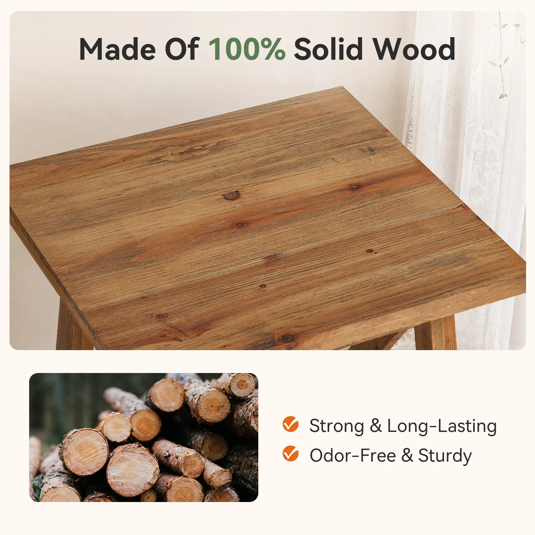 2-Tier Solid Wood End Table, Farmhouse Square Side Table Nightstand - Image 6