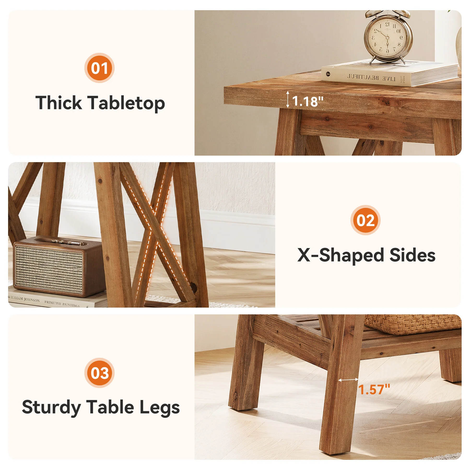 2-Tier Solid Wood End Table, Farmhouse Square Side Table Nightstand - Image 7