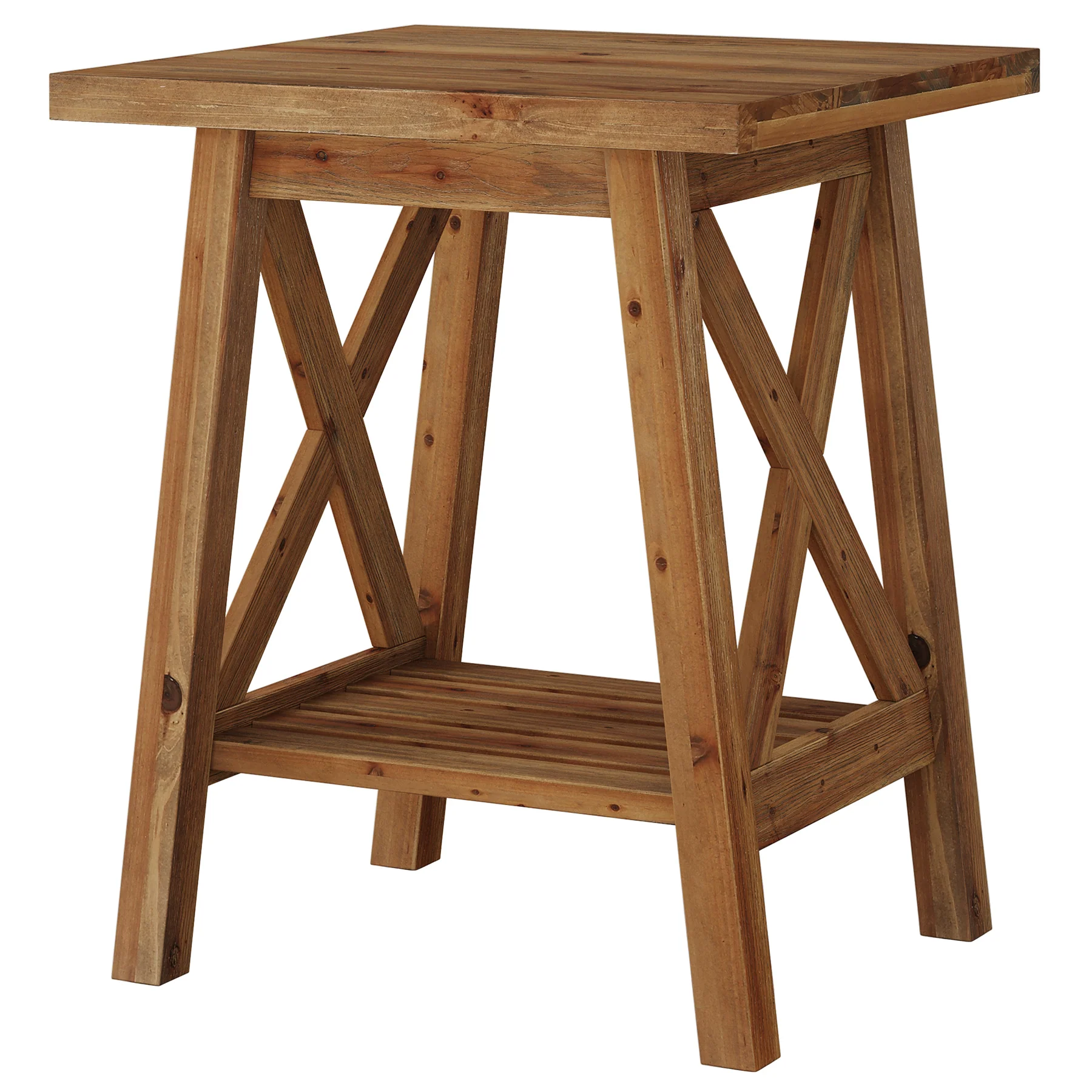 2-Tier Solid Wood End Table, Farmhouse Square Side Table Nightstand - Image 9