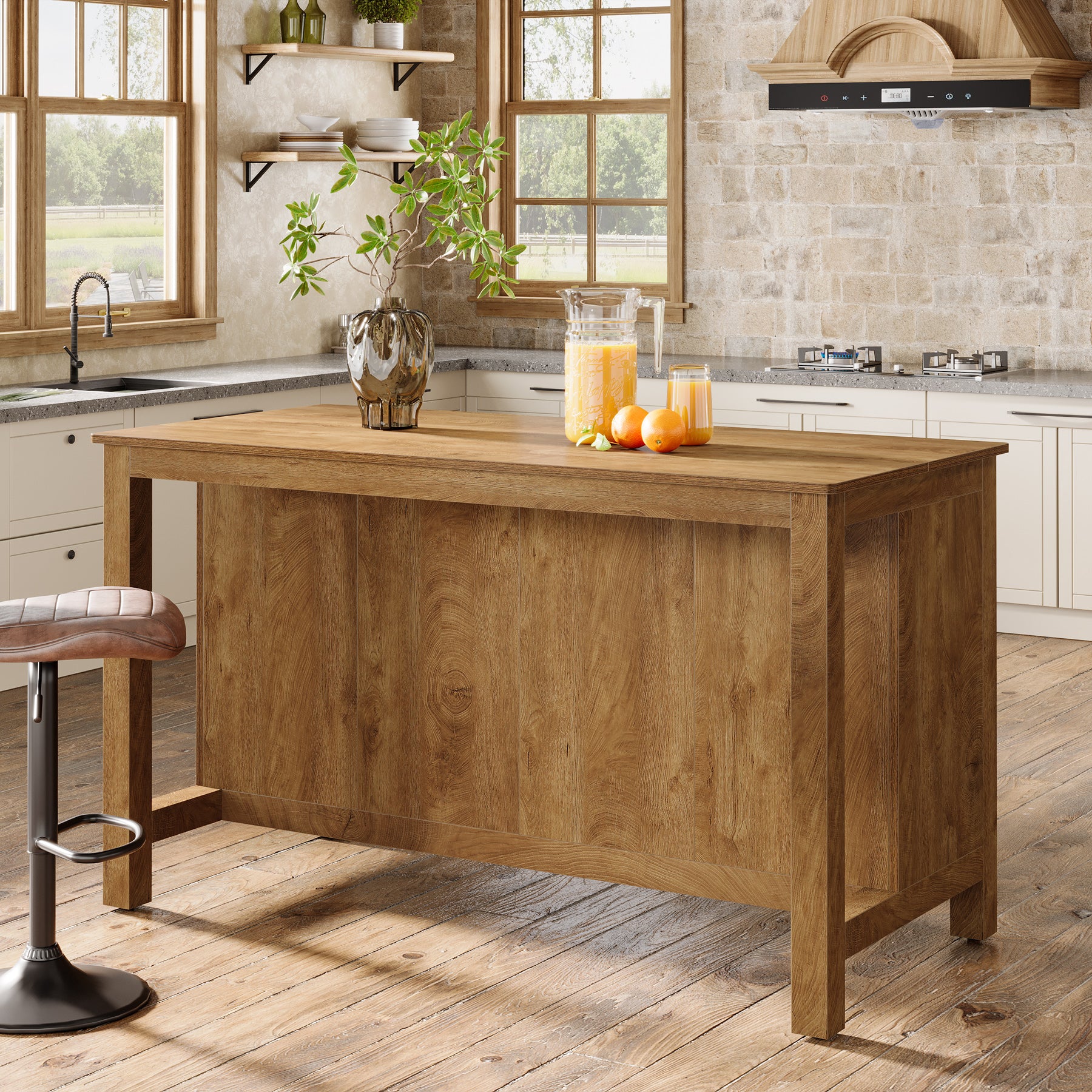 59" Kitchen Island, Farmhouse Stationary Island Table with Storage for Kitchen - Image 12