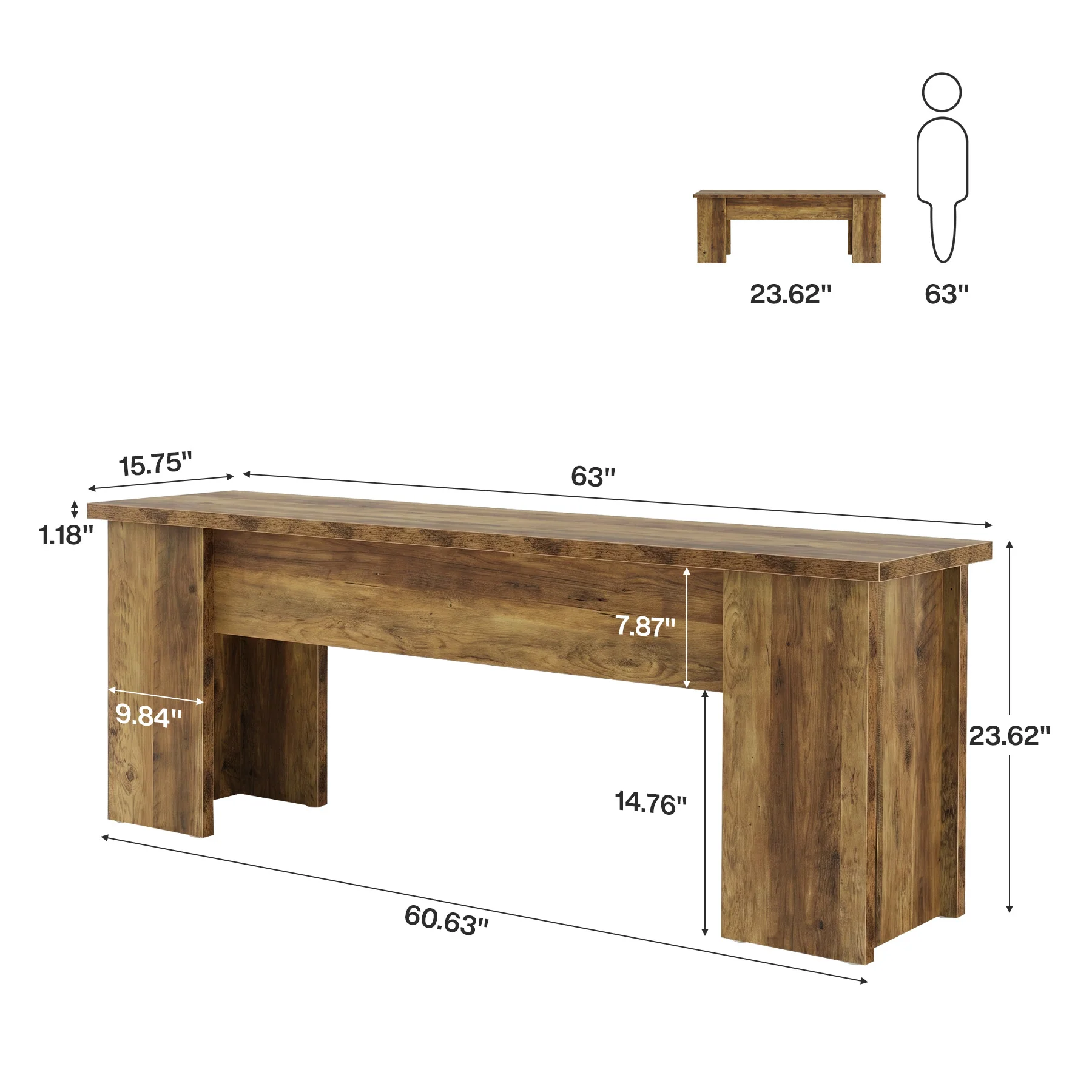 63" Low Console Table, Farmhouse Wooden Entryway Table Sofa Table for Living Room - Image 2
