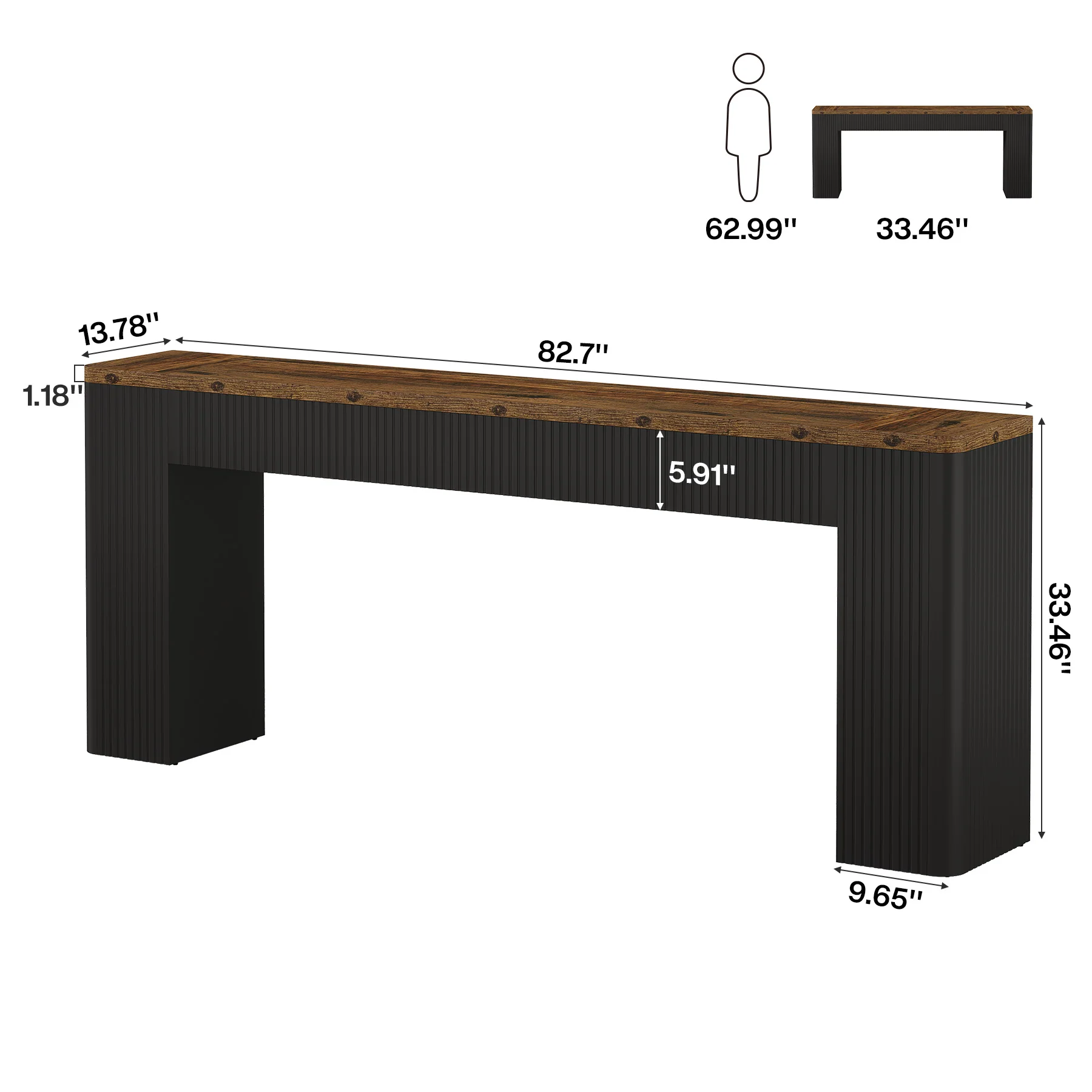 82.7" Long Console Table, Fluted Narrow Sofa Table Entryway Table with Curved Edges - Image 2