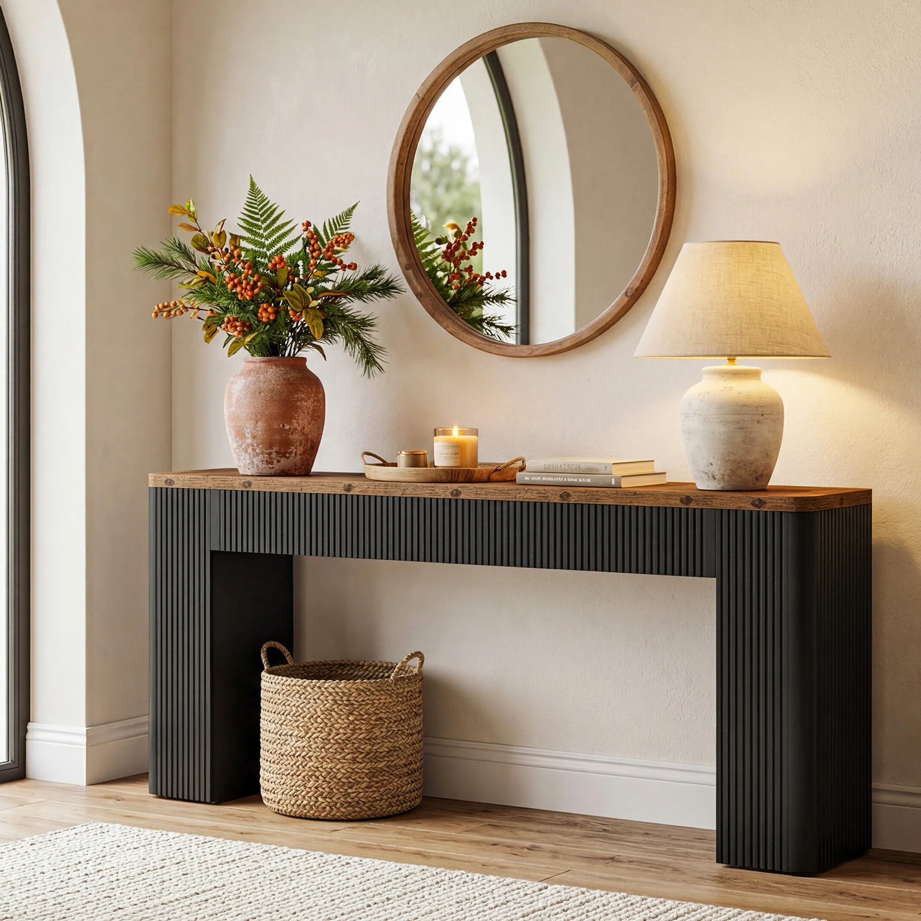 82.7" Long Console Table, Fluted Narrow Sofa Table Entryway Table with Curved Edges - Image 4