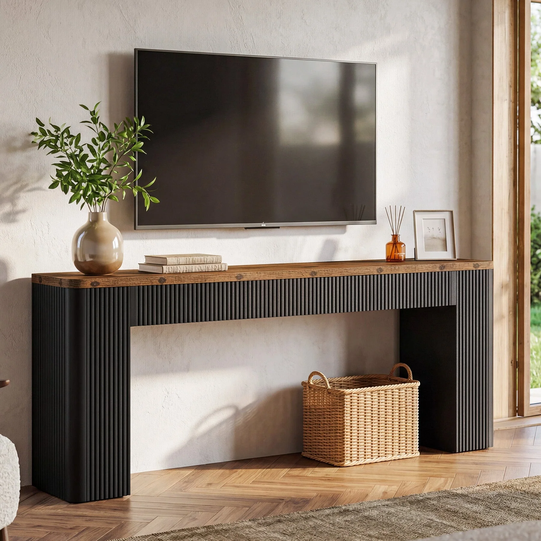 82.7" Long Console Table, Fluted Narrow Sofa Table Entryway Table with Curved Edges - Image 5
