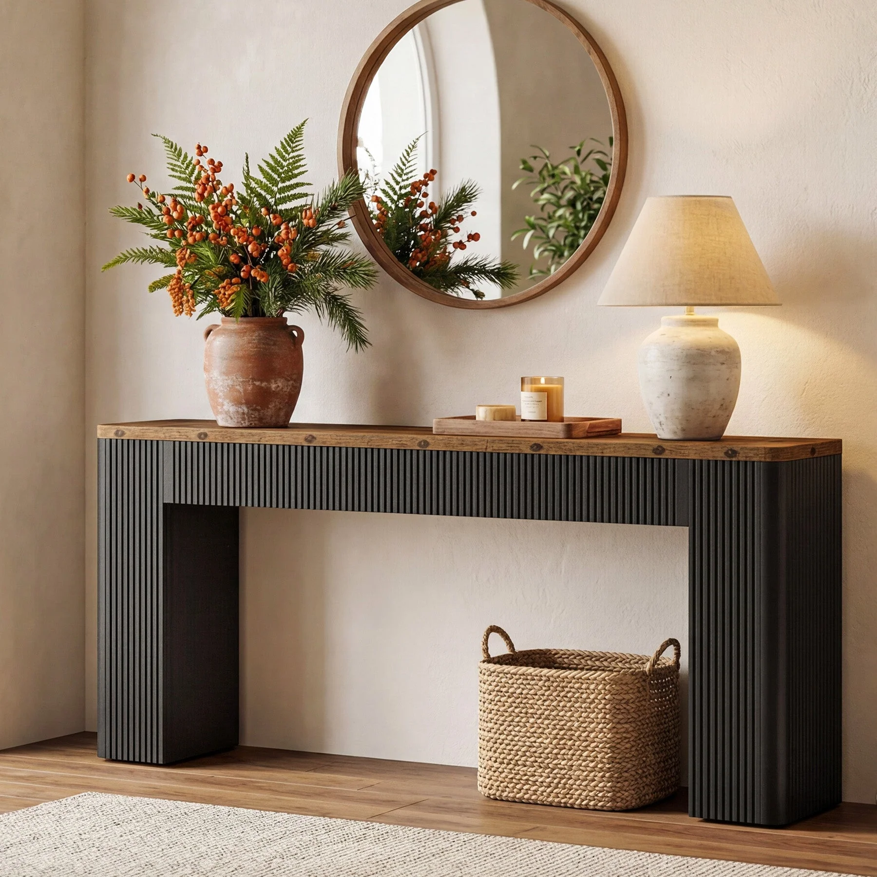82.7" Long Console Table, Fluted Narrow Sofa Table Entryway Table with Curved Edges - Image 6
