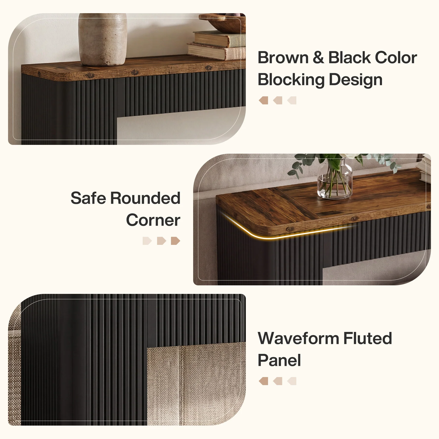 82.7" Long Console Table, Fluted Narrow Sofa Table Entryway Table with Curved Edges - Image 7