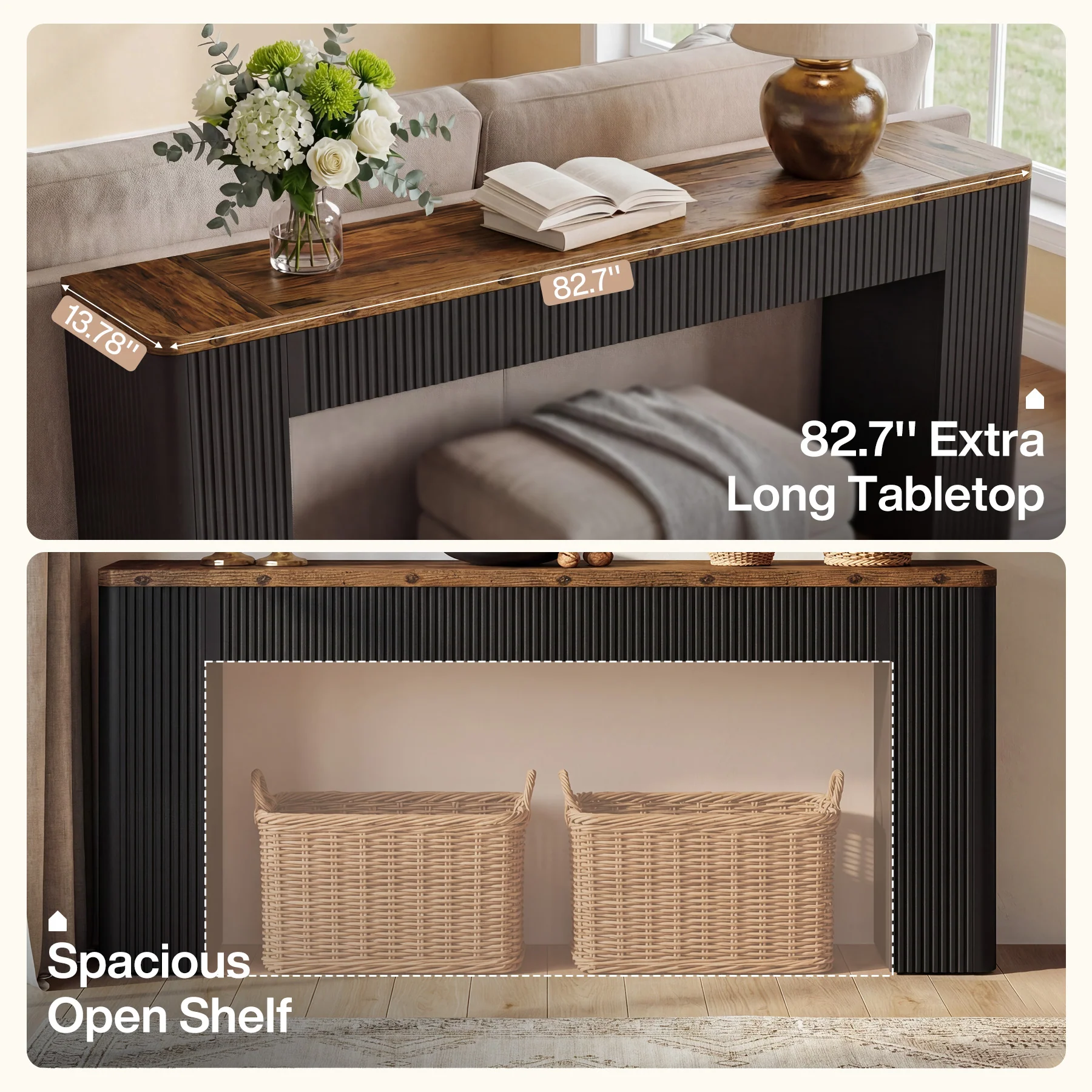 82.7" Long Console Table, Fluted Narrow Sofa Table Entryway Table with Curved Edges - Image 8