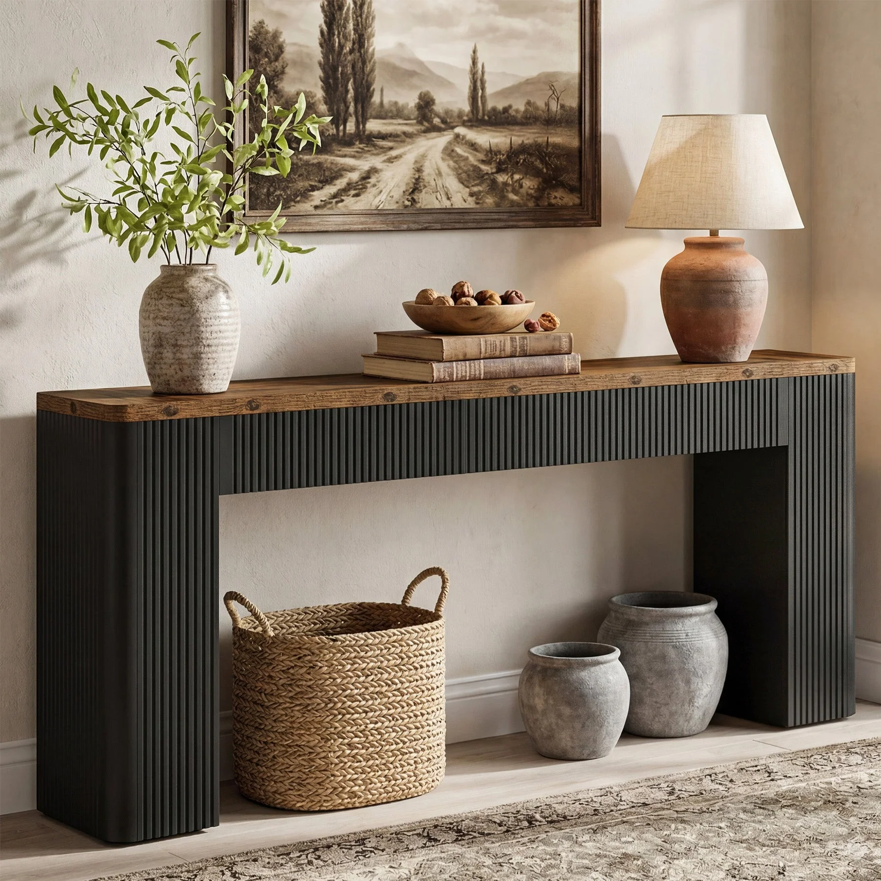 82.7" Long Console Table, Fluted Narrow Sofa Table Entryway Table with Curved Edges - Image 9
