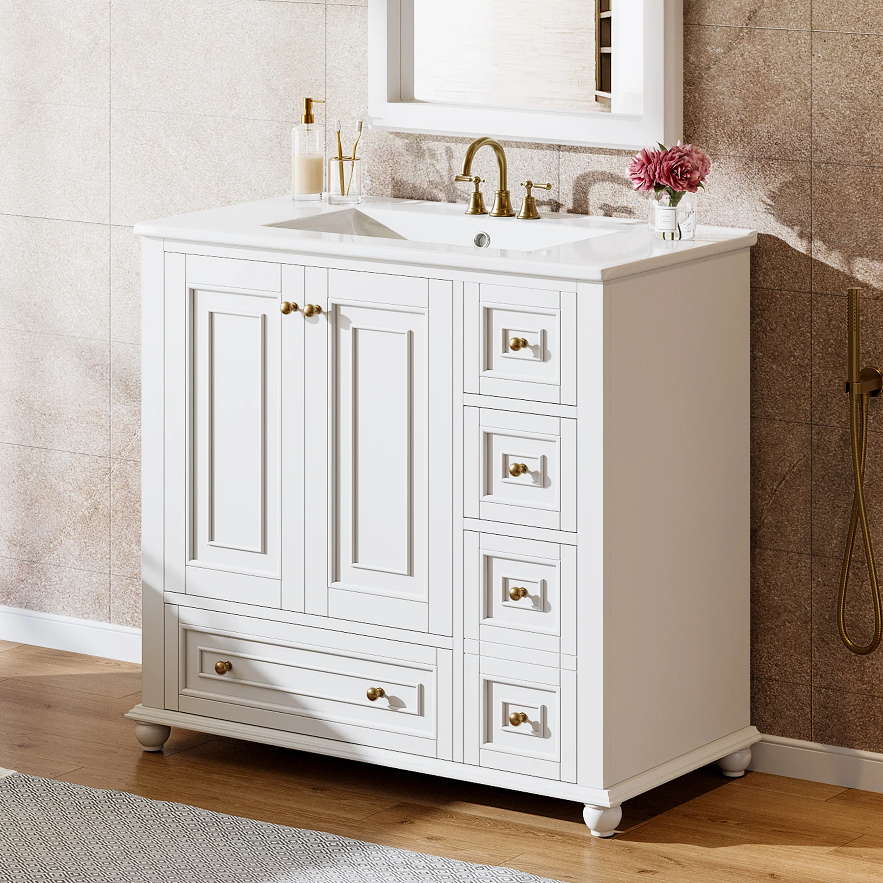 Modern Bathroom Vanity, Freestanding Bathroom Storage Vanity Cabinet with 2 Doors - Image 11