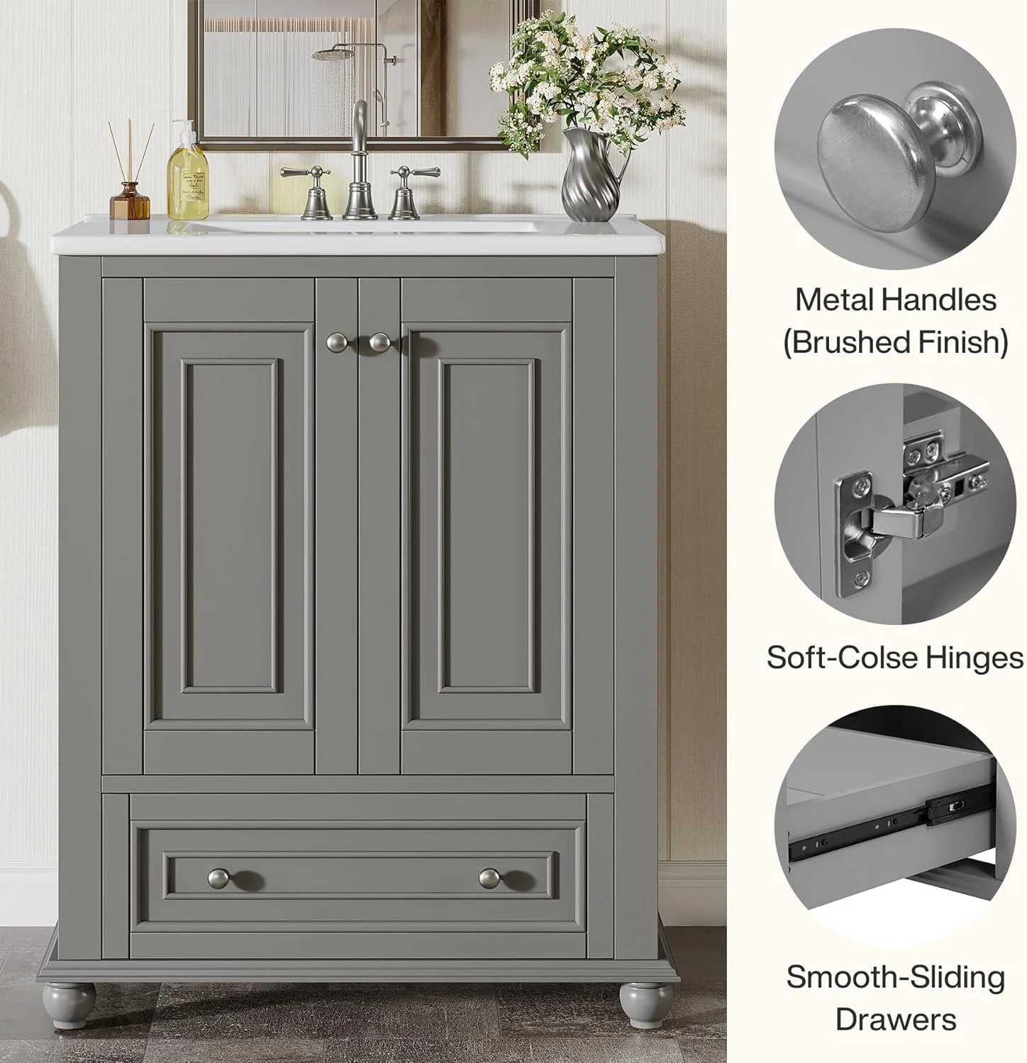 Modern Bathroom Vanity, Freestanding Bathroom Storage Vanity Cabinet with 2 Doors - Image 3