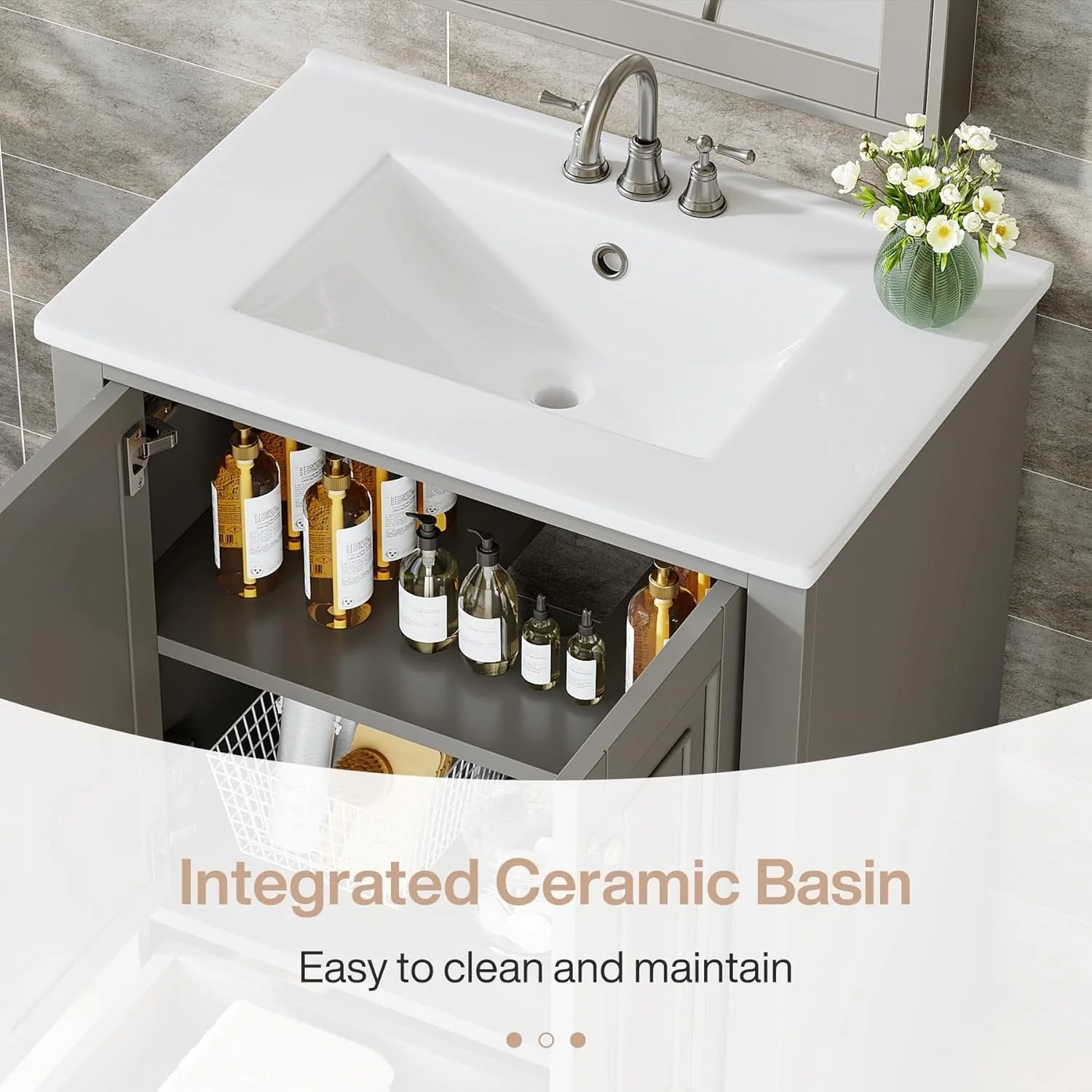 Modern Bathroom Vanity, Freestanding Bathroom Storage Vanity Cabinet with 2 Doors - Image 4