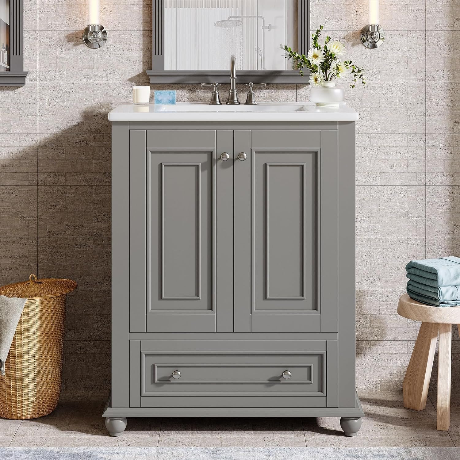 Modern Bathroom Vanity, Freestanding Bathroom Storage Vanity Cabinet with 2 Doors - Image 5