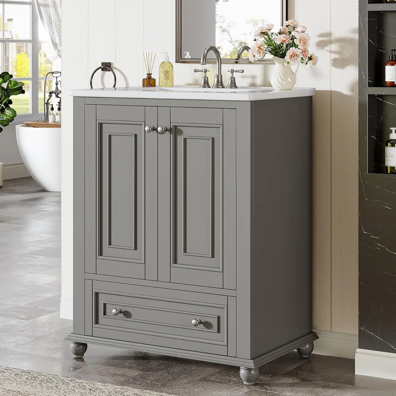 Modern Bathroom Vanity, Freestanding Bathroom Storage Vanity Cabinet with 2 Doors - Image 8