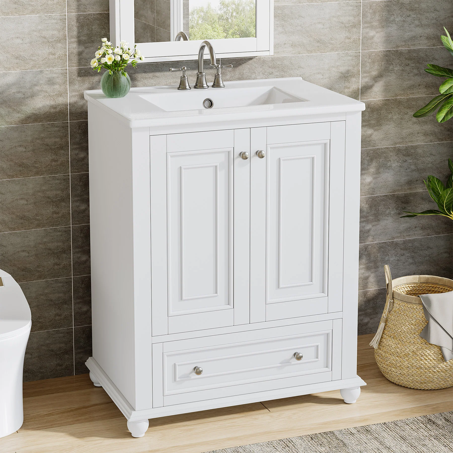 Modern Bathroom Vanity, Freestanding Bathroom Storage Vanity Cabinet with 2 Doors - Image 9