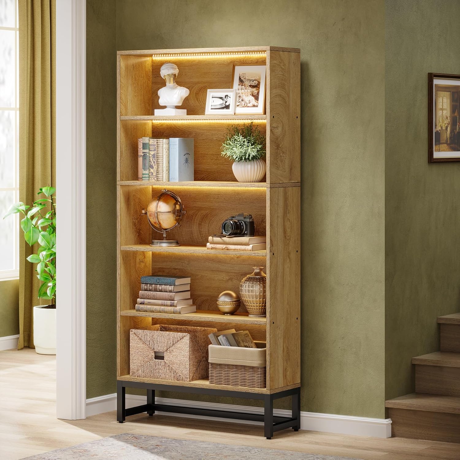 70.4" Bookshelf, FreeStanding Bookcases Display Organizer with LED Light - Image 3