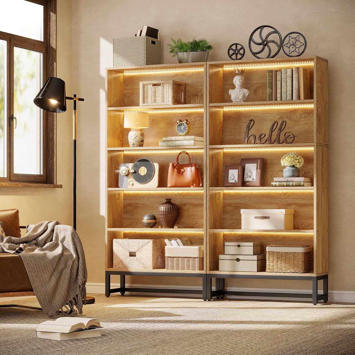 70.4" Bookshelf, FreeStanding Bookcases Display Organizer with LED Light - Image 6