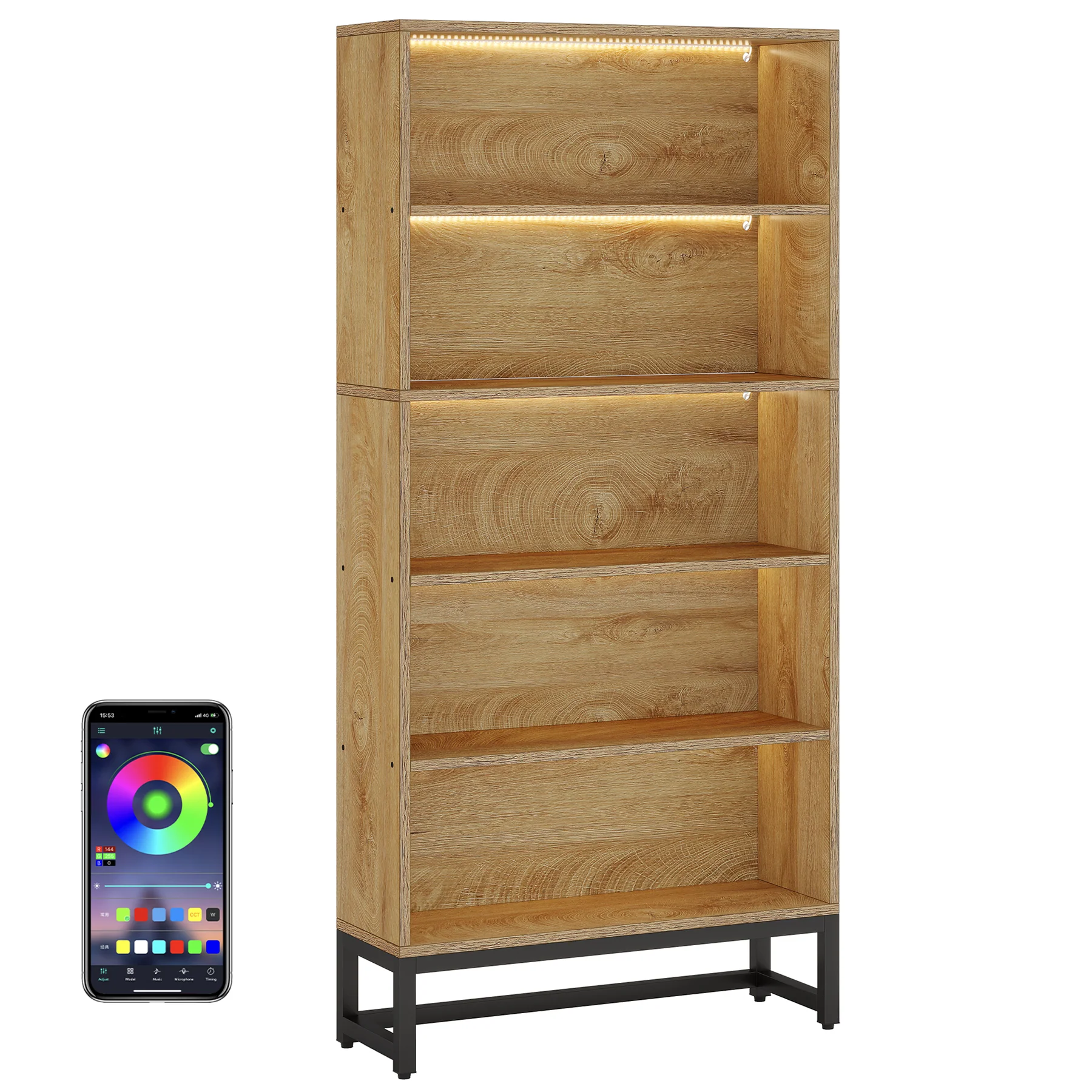70.4" Bookshelf, FreeStanding Bookcases Display Organizer with LED Light - Image 9