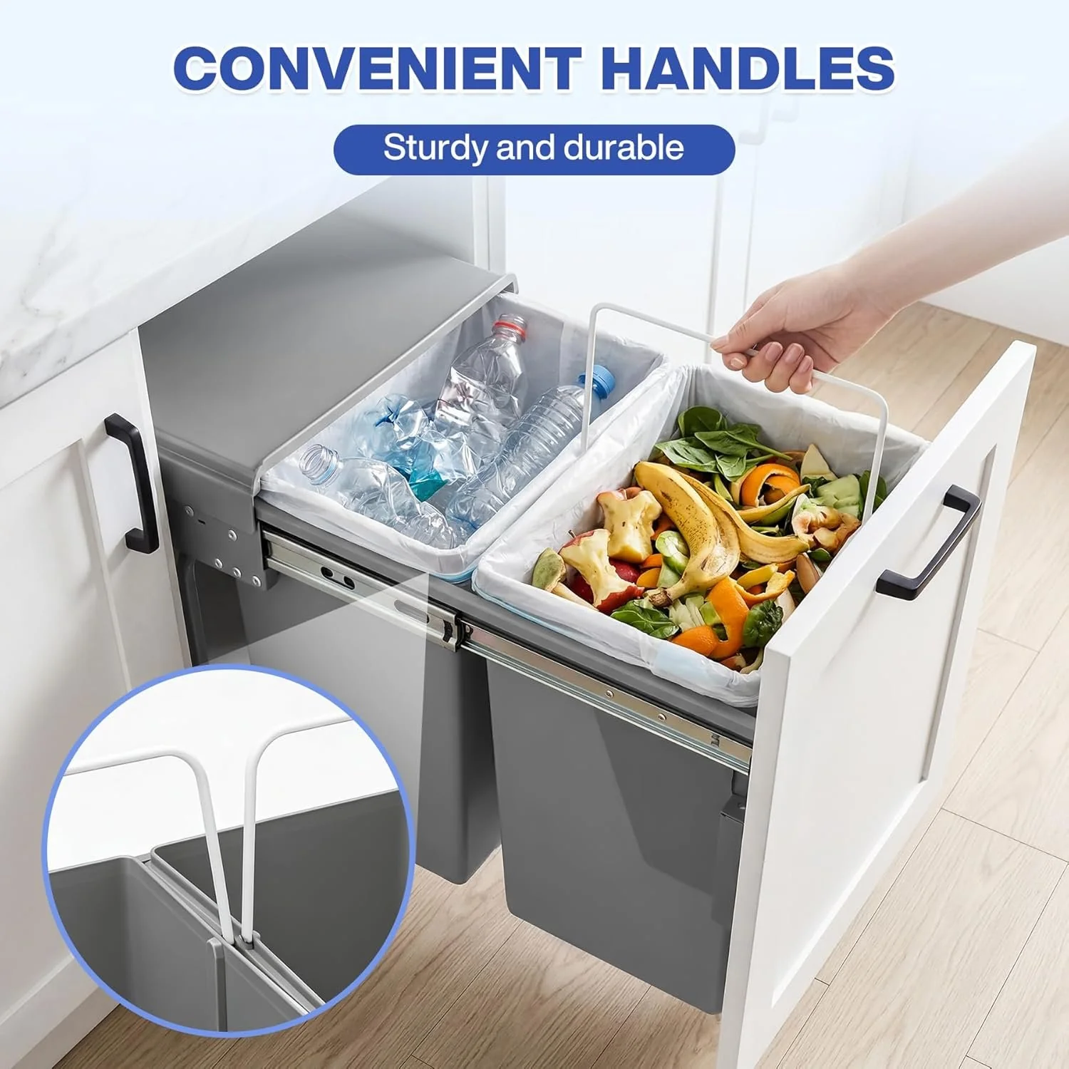 Double Pull Out Trash Can, Garbage for Under Kitchen Cabinets 44 Qt with Soft-Close Slides - Image 4