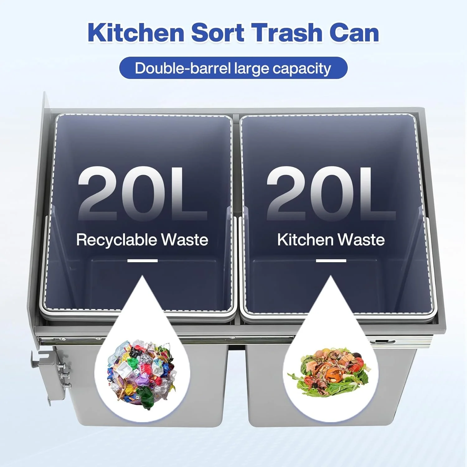 Double Pull Out Trash Can, Garbage for Under Kitchen Cabinets 44 Qt with Soft-Close Slides - Image 5