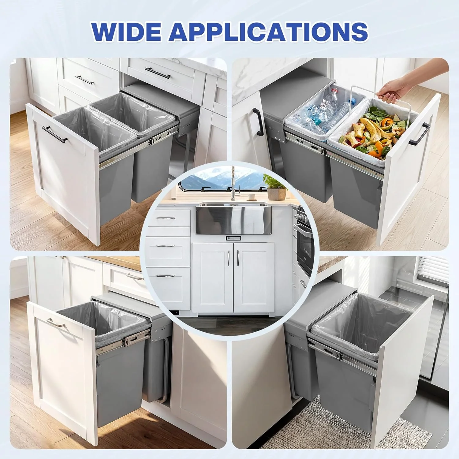 Double Pull Out Trash Can, Garbage for Under Kitchen Cabinets 44 Qt with Soft-Close Slides - Image 7