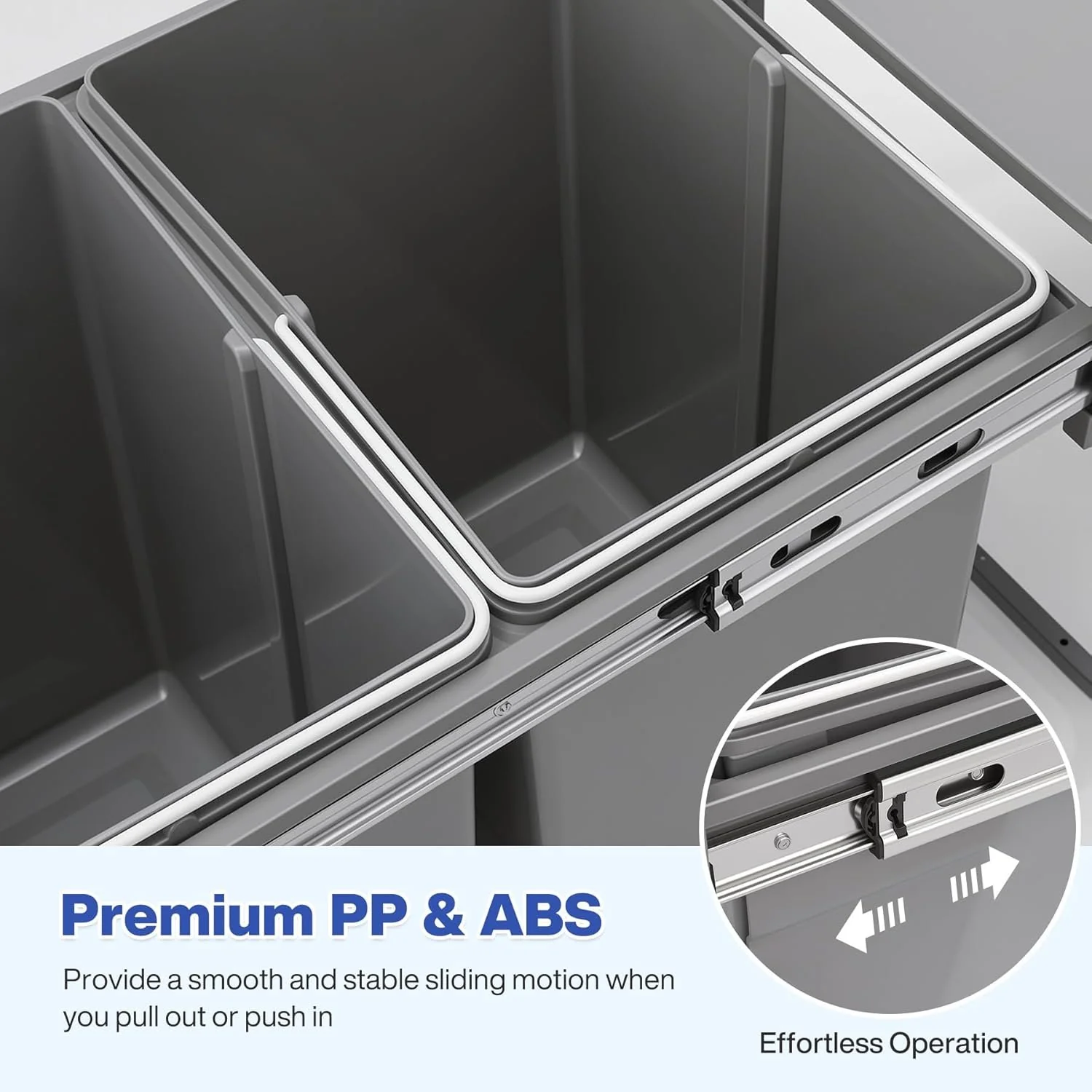 Double Pull Out Trash Can, Garbage for Under Kitchen Cabinets 44 Qt with Soft-Close Slides - Image 8