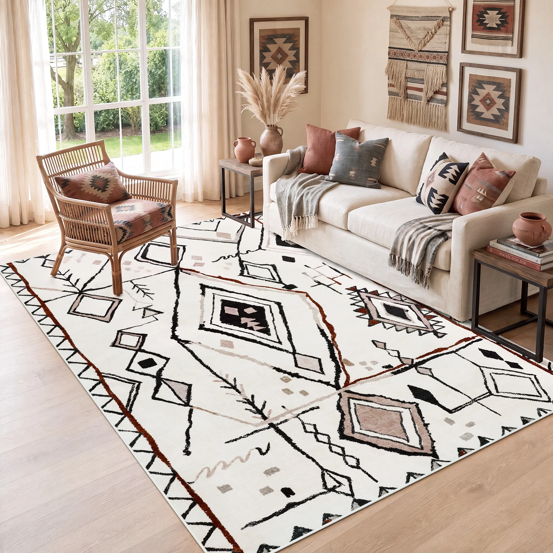 3x5/5x7 Vintage Boho Moroccan Area Rug, Non-Slip Geometric Neutral Soft Low Pile Throw Carpet, Oeko-Tex Certified - Image 10