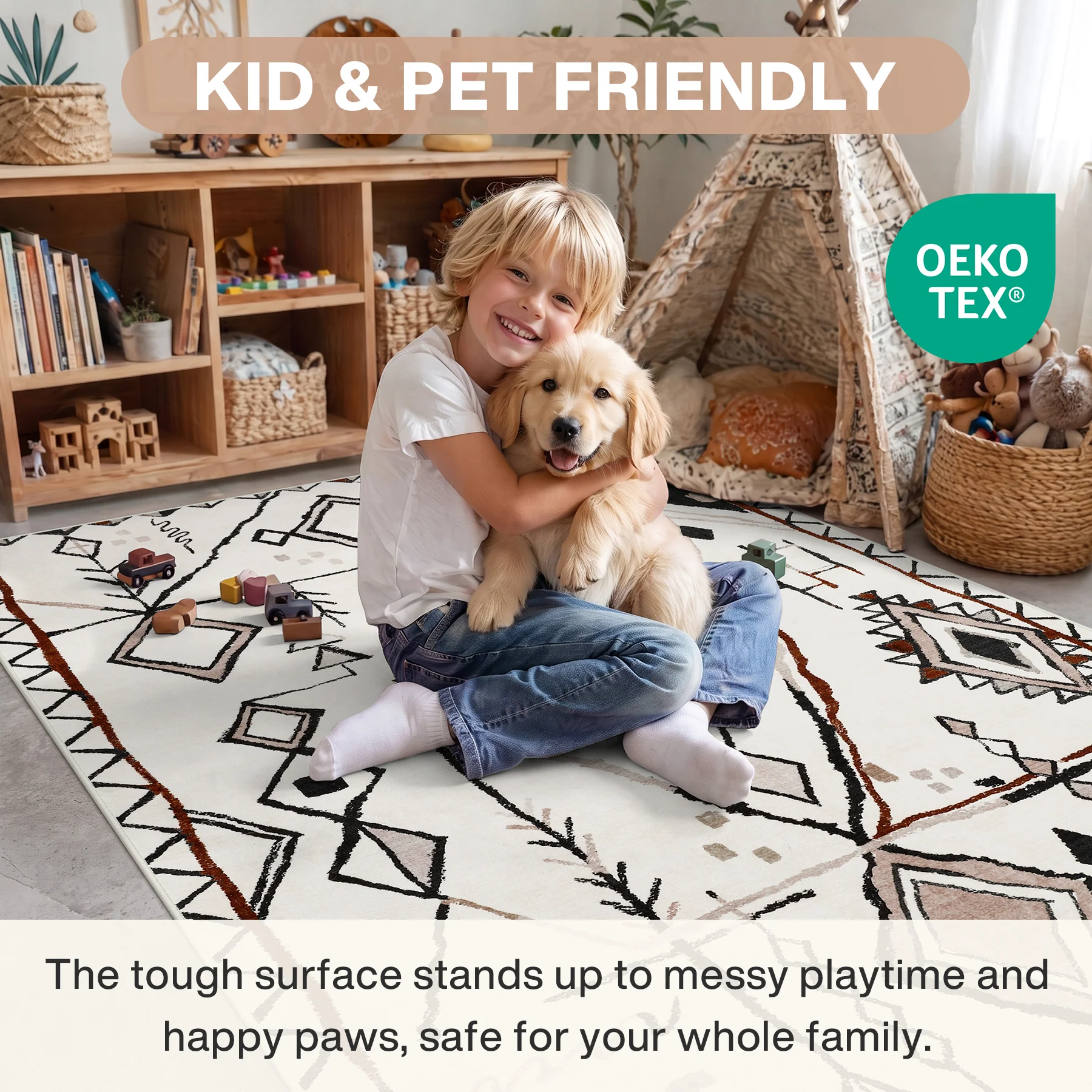 3x5/5x7 Vintage Boho Moroccan Area Rug, Non-Slip Geometric Neutral Soft Low Pile Throw Carpet, Oeko-Tex Certified - Image 14