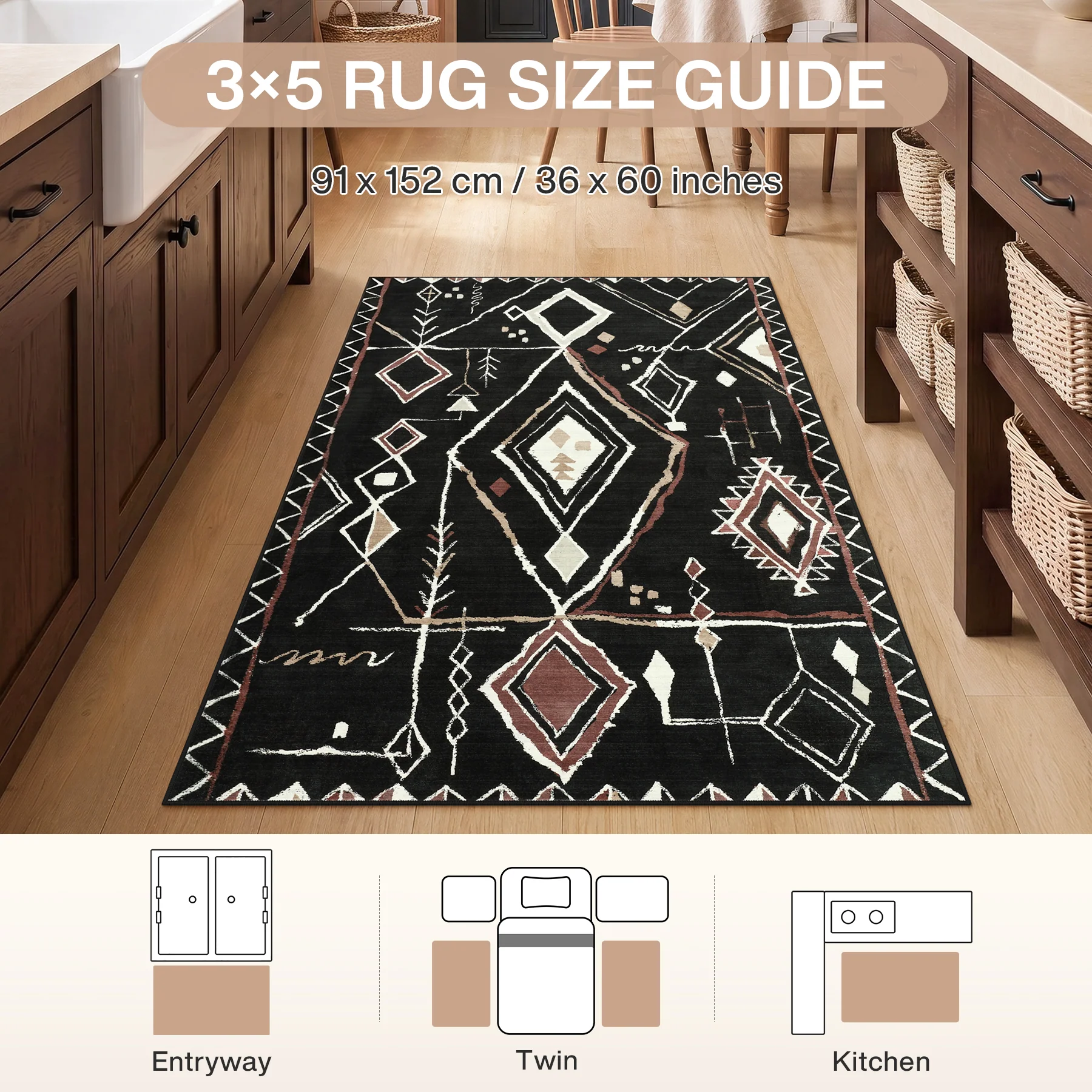3x5/5x7 Vintage Boho Moroccan Area Rug, Non-Slip Geometric Neutral Soft Low Pile Throw Carpet, Oeko-Tex Certified - Image 19