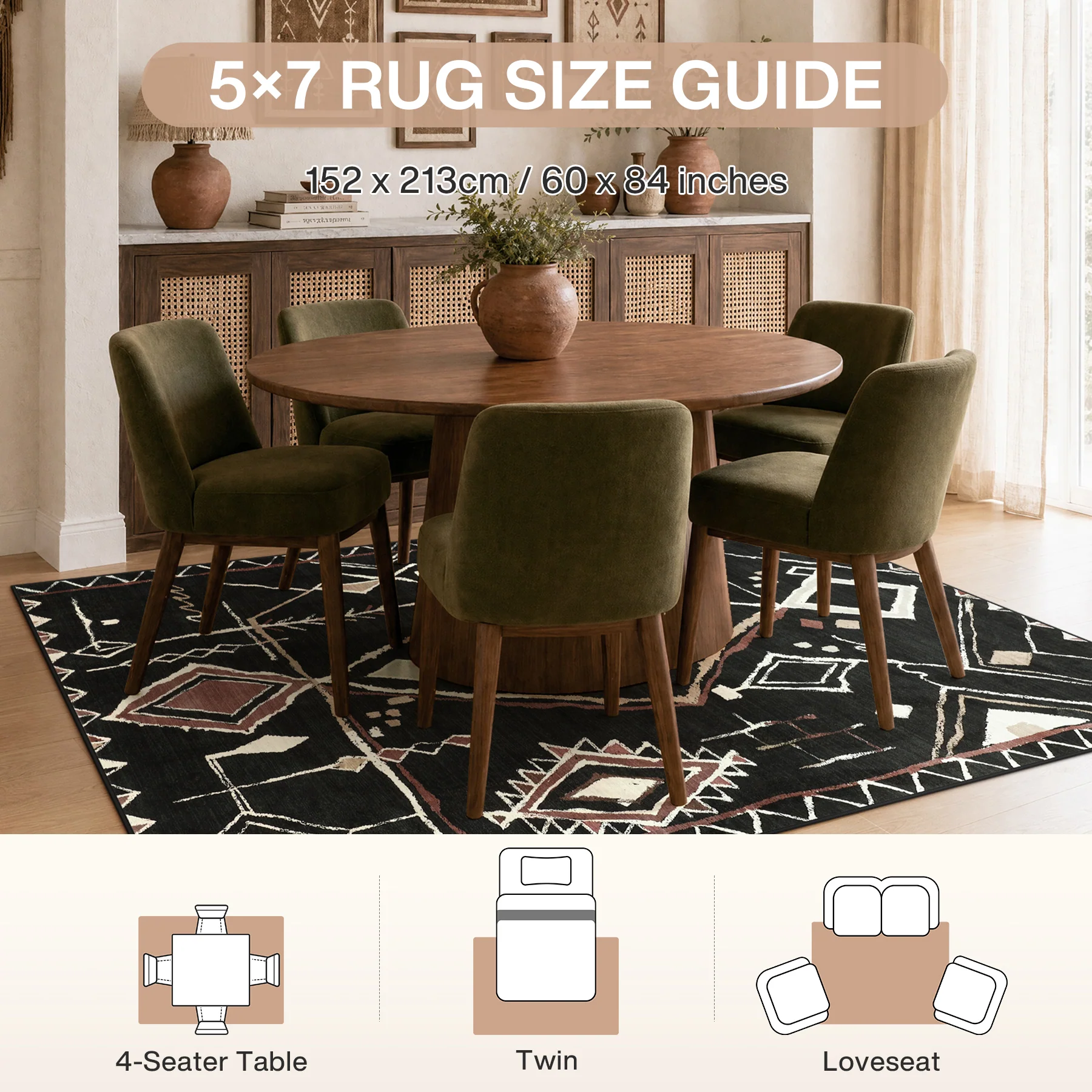 3x5/5x7 Vintage Boho Moroccan Area Rug, Non-Slip Geometric Neutral Soft Low Pile Throw Carpet, Oeko-Tex Certified - Image 28