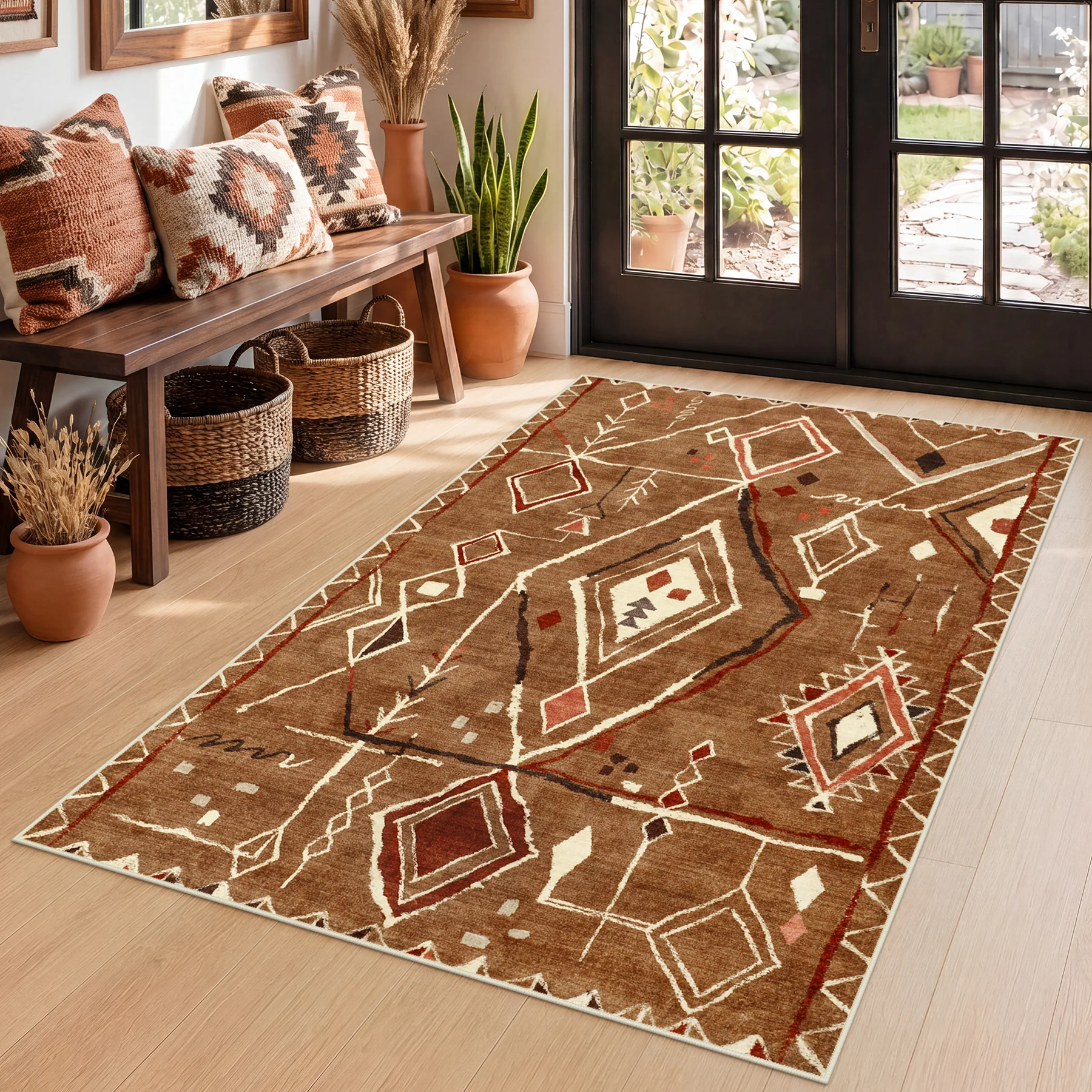 3x5/5x7 Vintage Boho Moroccan Area Rug, Non-Slip Geometric Neutral Soft Low Pile Throw Carpet, Oeko-Tex Certified - Image 33