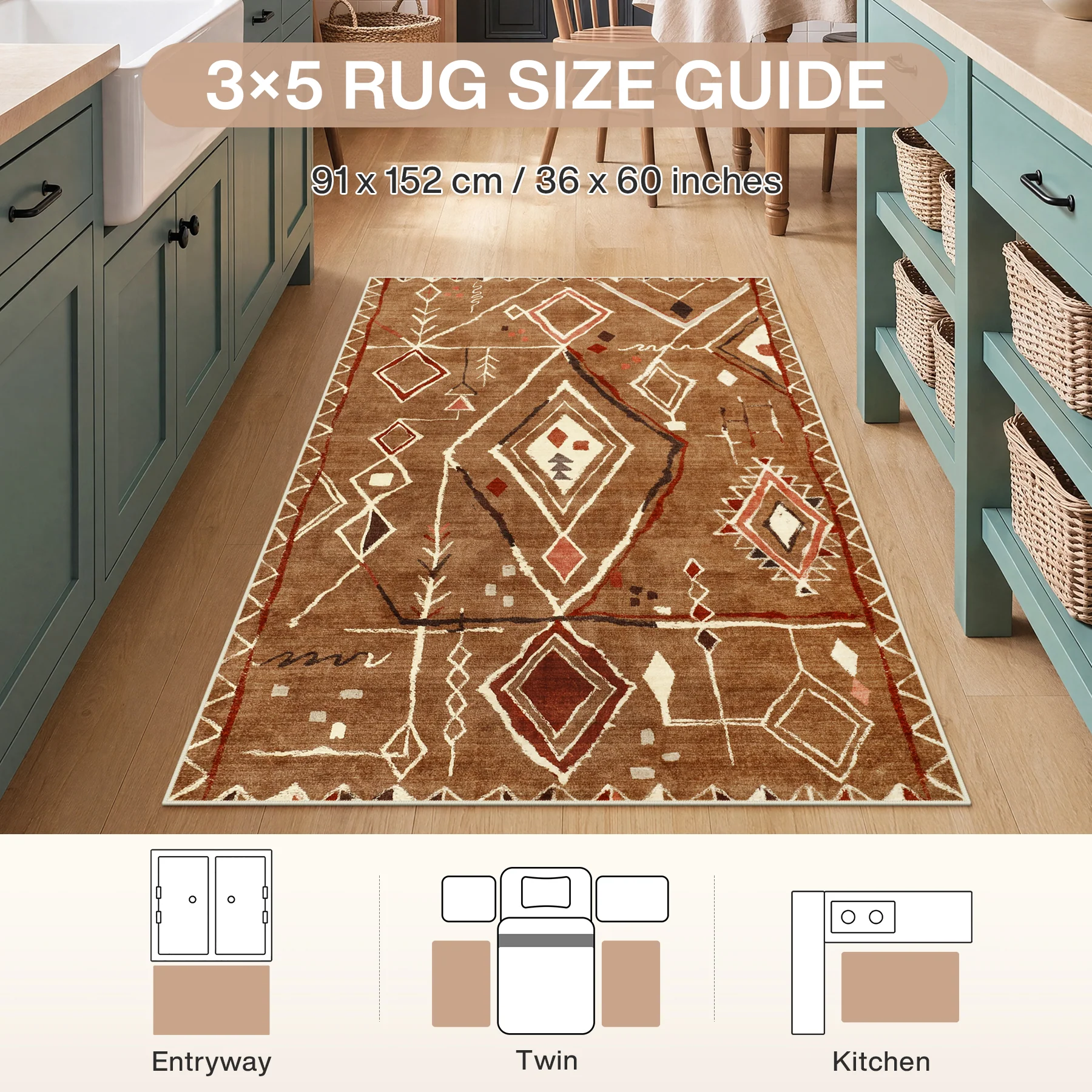 3x5/5x7 Vintage Boho Moroccan Area Rug, Non-Slip Geometric Neutral Soft Low Pile Throw Carpet, Oeko-Tex Certified - Image 34
