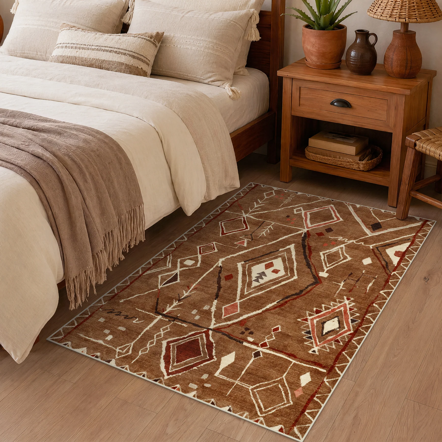 3x5/5x7 Vintage Boho Moroccan Area Rug, Non-Slip Geometric Neutral Soft Low Pile Throw Carpet, Oeko-Tex Certified - Image 36