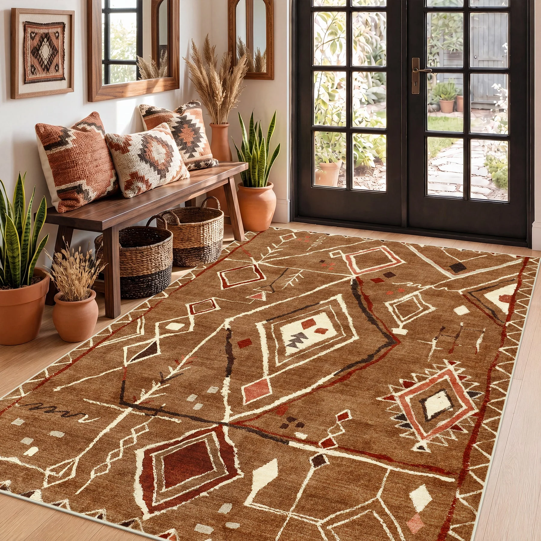 3x5/5x7 Vintage Boho Moroccan Area Rug, Non-Slip Geometric Neutral Soft Low Pile Throw Carpet, Oeko-Tex Certified - Image 38