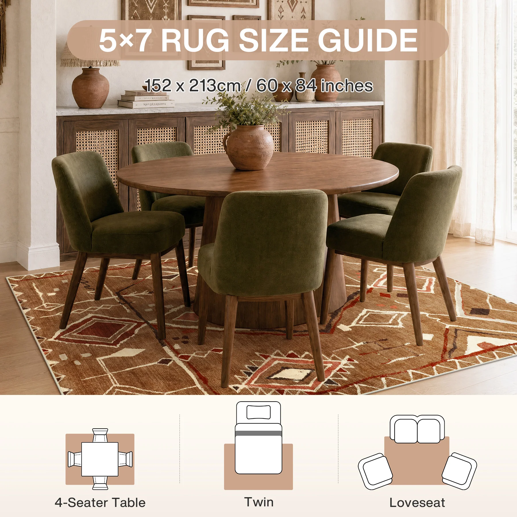 3x5/5x7 Vintage Boho Moroccan Area Rug, Non-Slip Geometric Neutral Soft Low Pile Throw Carpet, Oeko-Tex Certified - Image 39